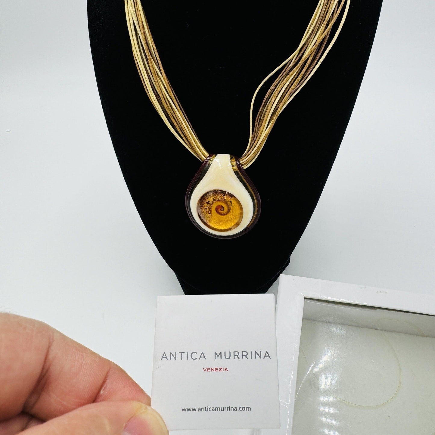 Antica Murrina Venetian Art Glass Amber Swirl Multi Straps Necklace Italy