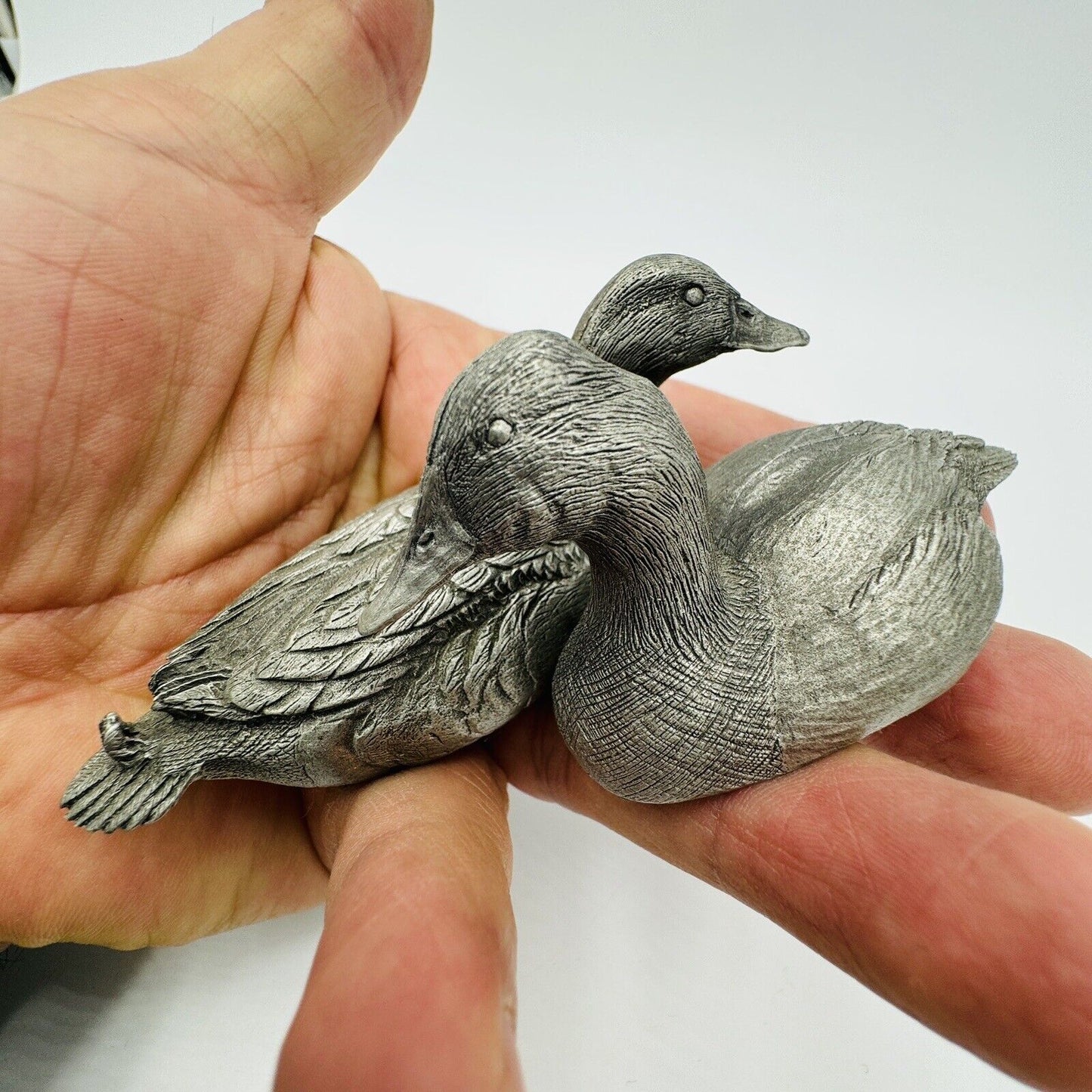 GdeL Pewter Mallard & Canvasback Ducks Figurines Canada Made Miniatures Vintage
