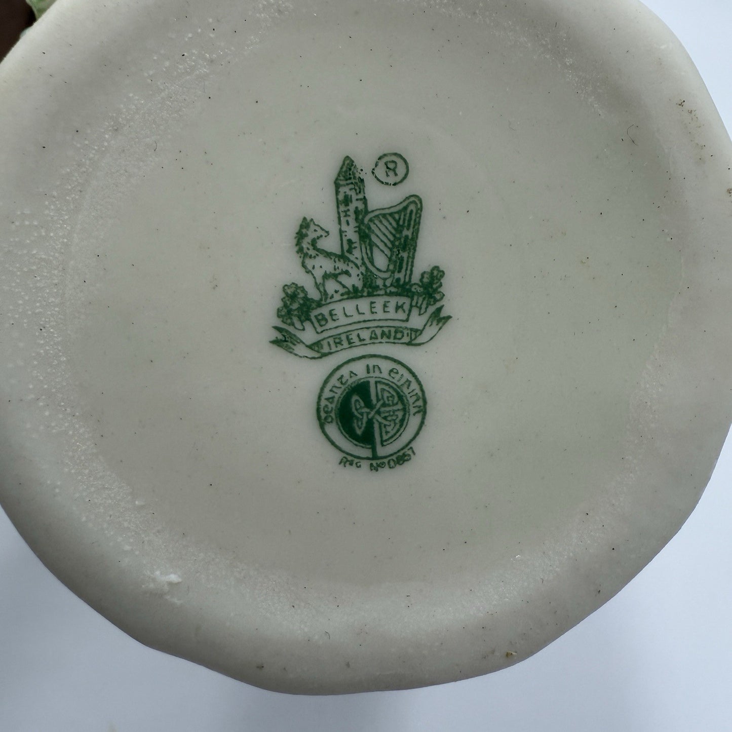 Belleek Ireland Porcelain Floral Basketweave Spill Vase 6th Mark Green 3.5in