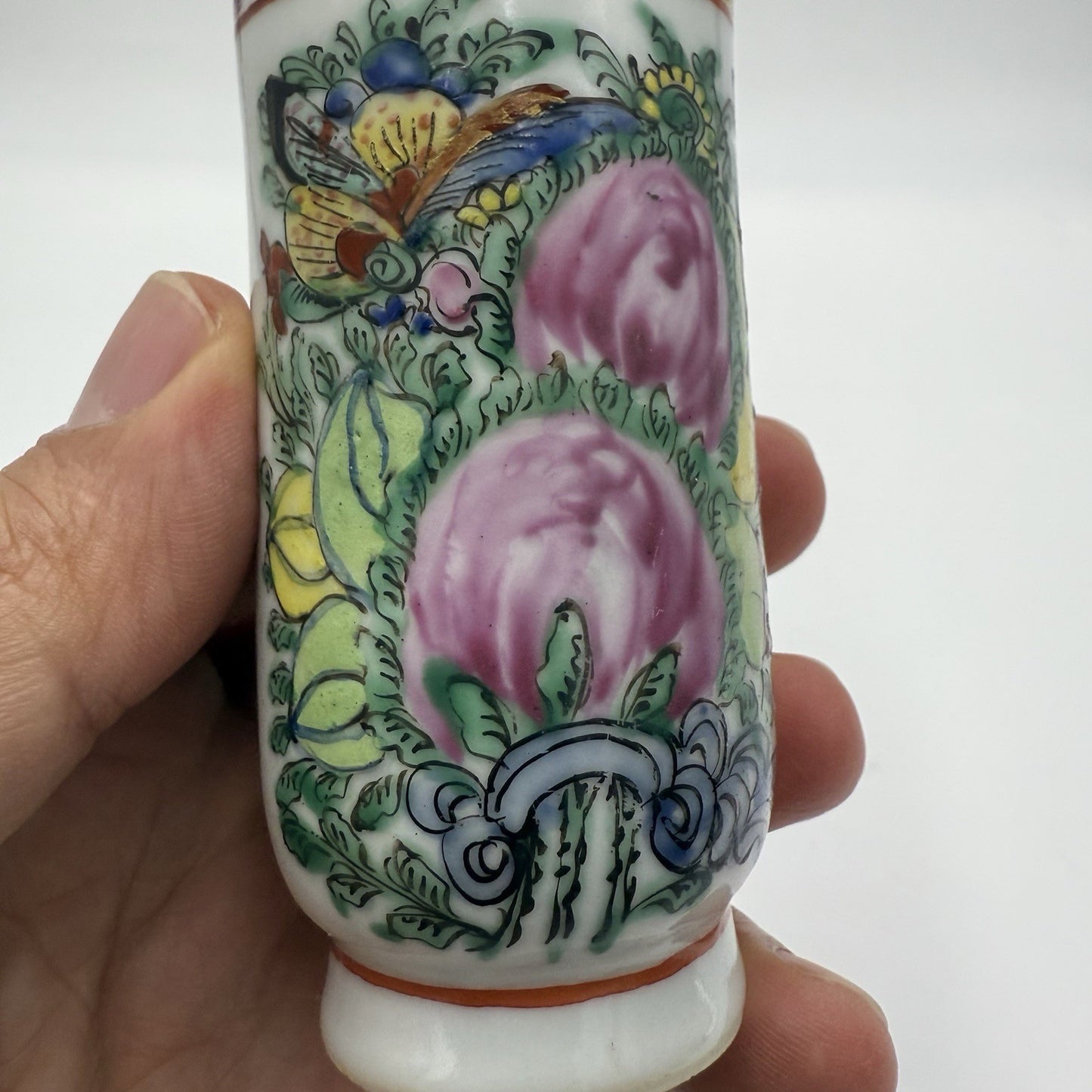 Vtg Chinese Famille Rose Canton 5” Vase Hand Painted Porcelain Made Hong Kong