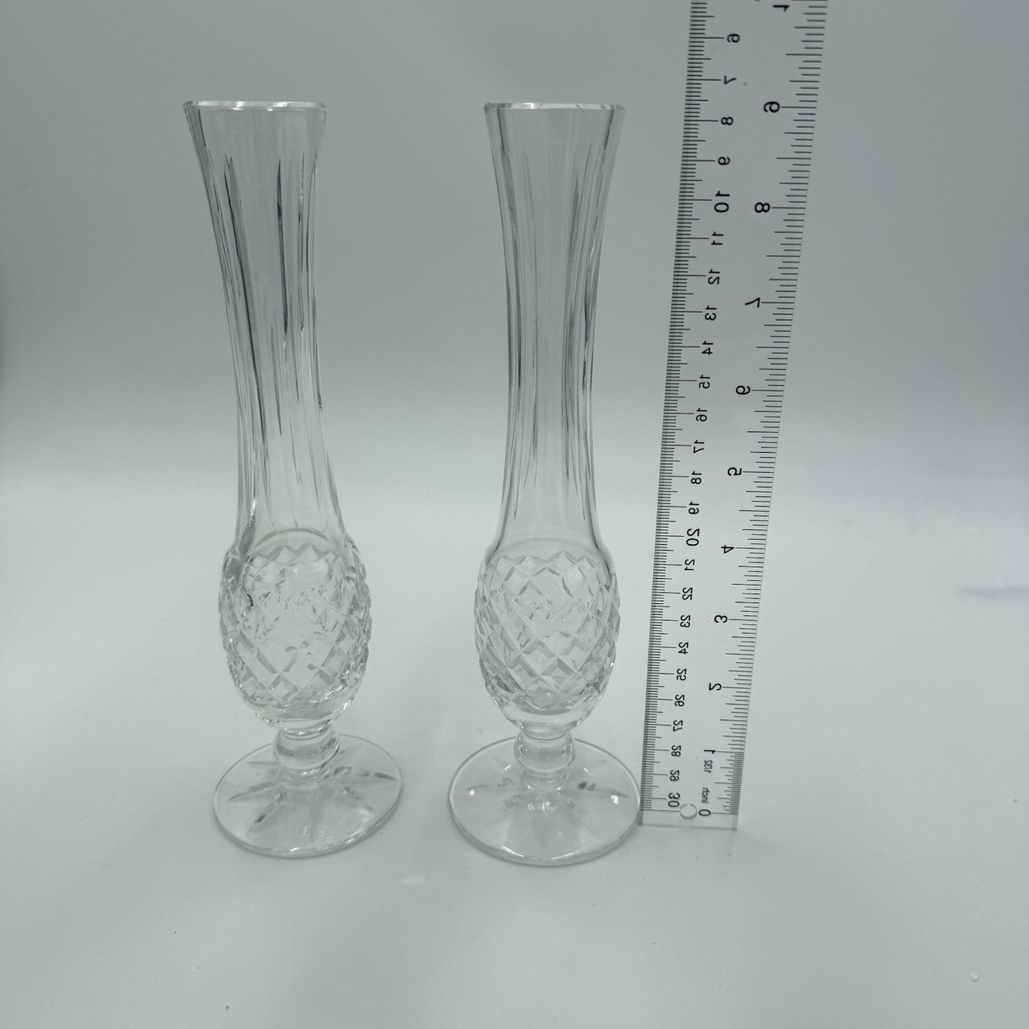 Vintage Waterford Crystal Lismore Alana 9 1/2" Pedestal Footed Bud Vase Pair