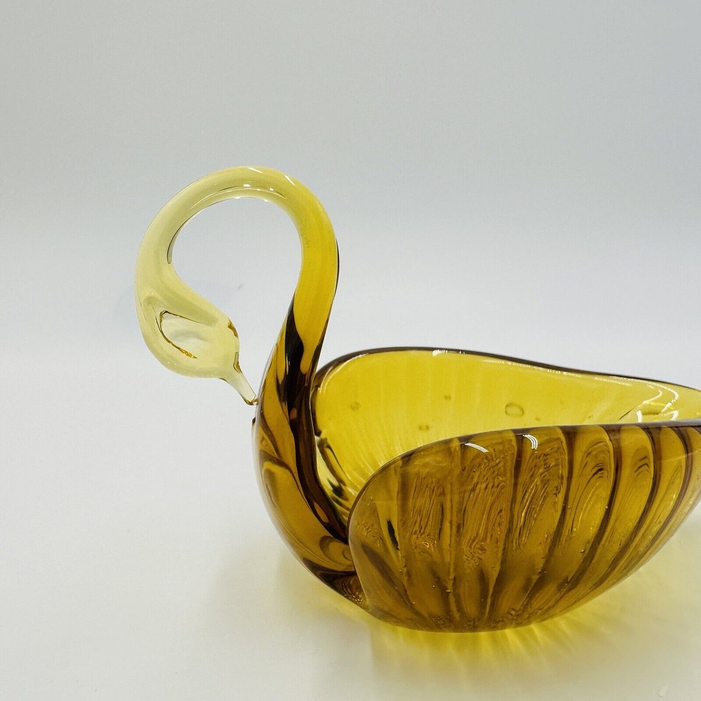 Swan Bowl Glass Figurine Vintage Art Amber Orange Candy Dish Decorative
