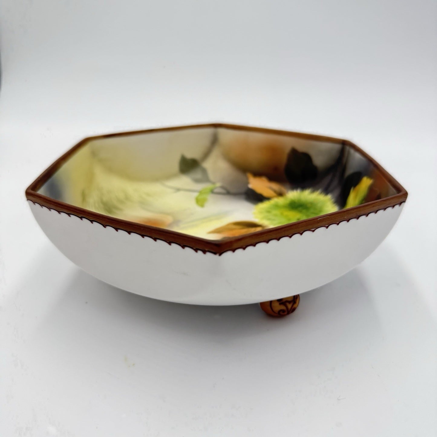 Antique Nippon Morimura Hand Painted Chestnuts Bowl Circa 1911-1922 Hexagonal