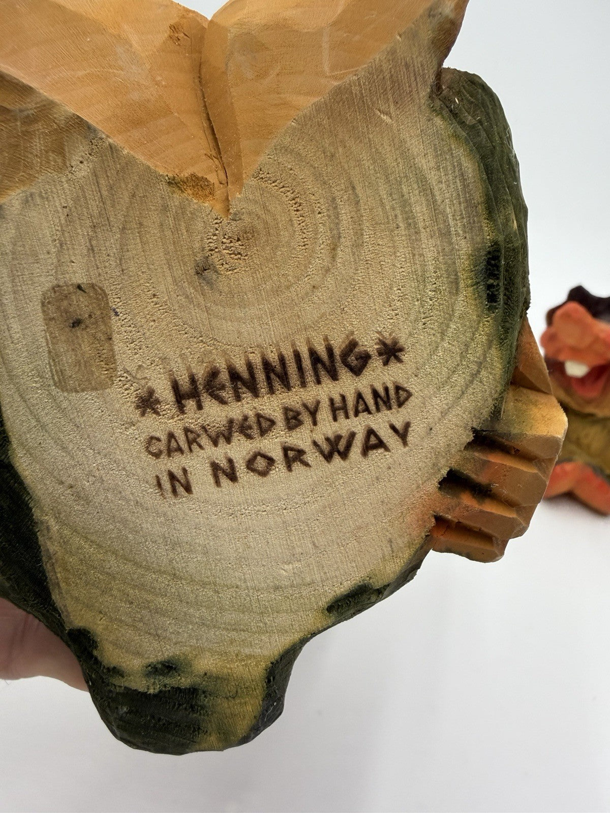 Henning Hand Carved Norwegian Troll Authentic Wooden Folk Art Figurine 6.5” Set