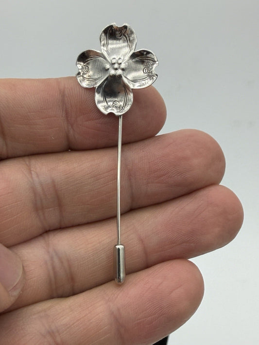 Vintage Stuart NYE Sterling Silver 925 Dogwood Flower Lapel Pin Early NYE 2-1/4"
