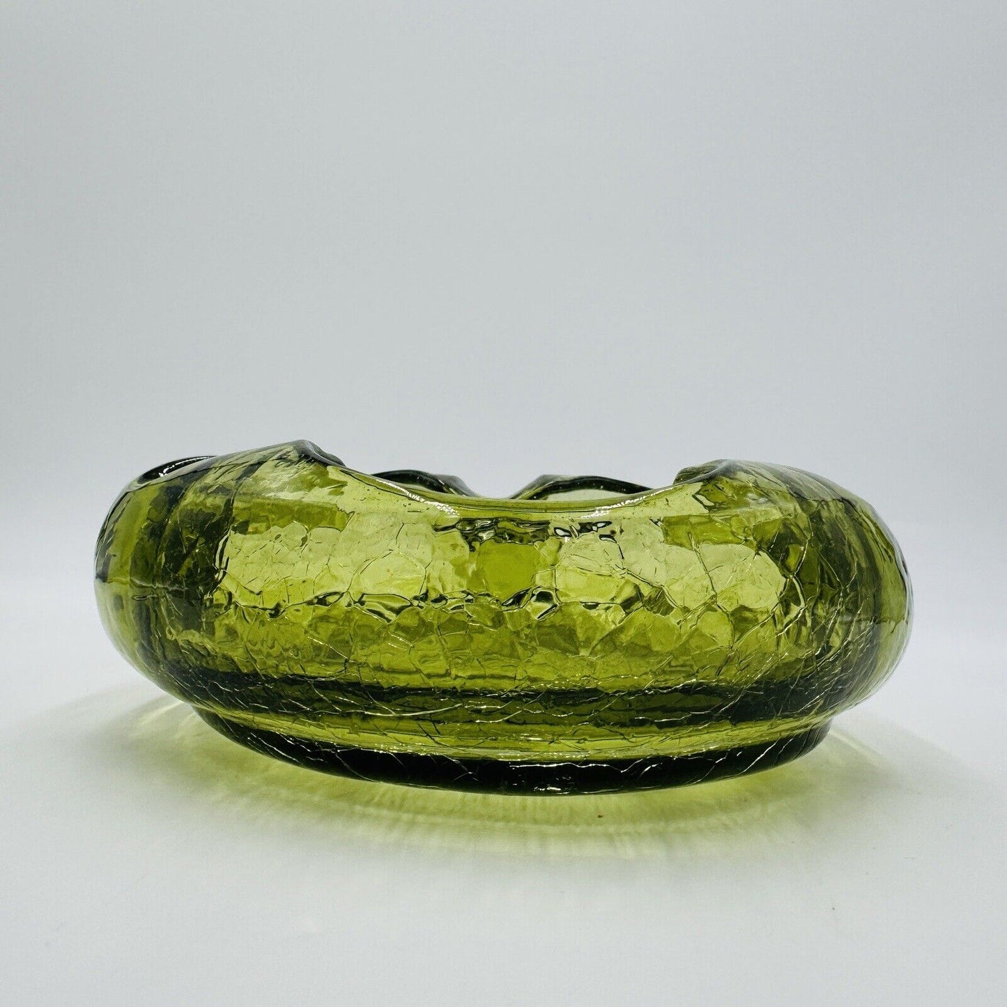 Viking Art Glass Cigar Ashtray Green Crackle MCM Vintage 7in
