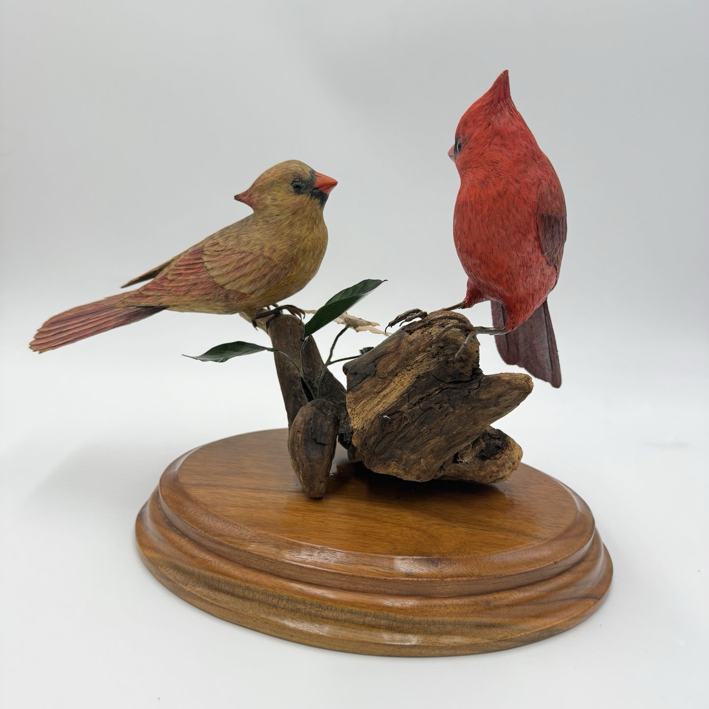 Vintage Susan Young Folk Art Wood Carving Northern Pair Cardinal Perched Signed