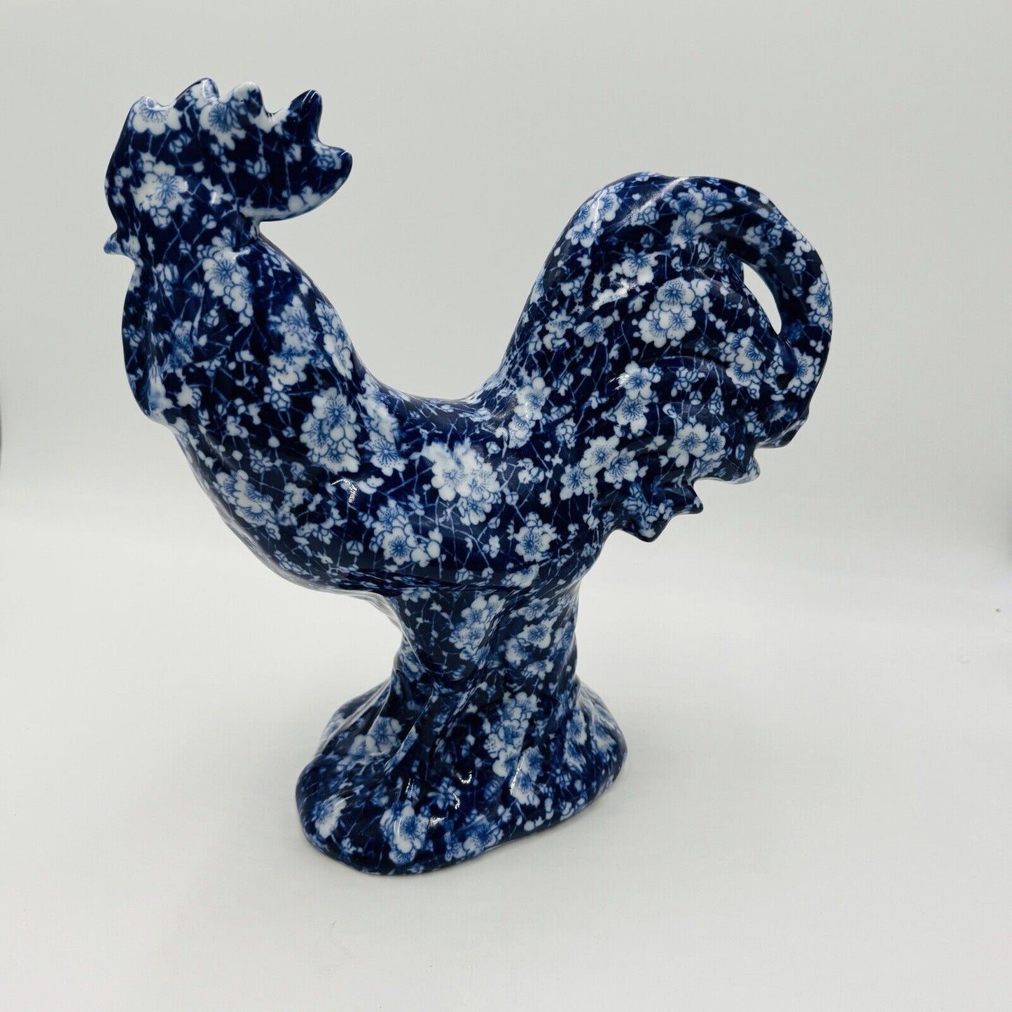 Victoria Ware Ironstone Blue White Chintz/Calico large Rooster Figurine Vintage