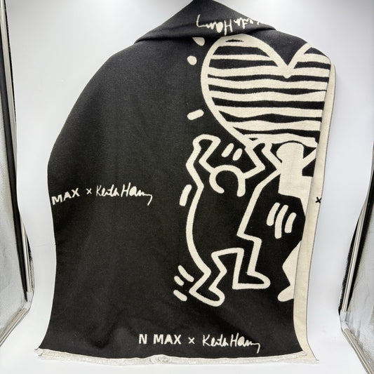 N Max x Keith Haring scarf Black Beige Cashmere Wrap Unisex Iconic