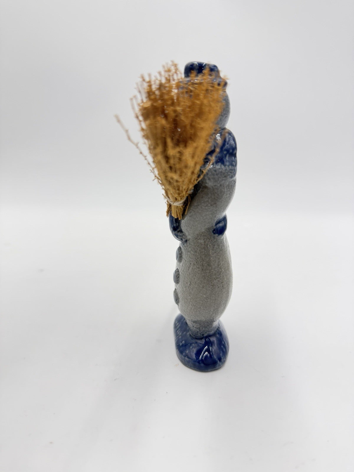 Vintage Rowe Pottery Salt Glazed Snowman W/broom 1996 Christmas Figurine 5”