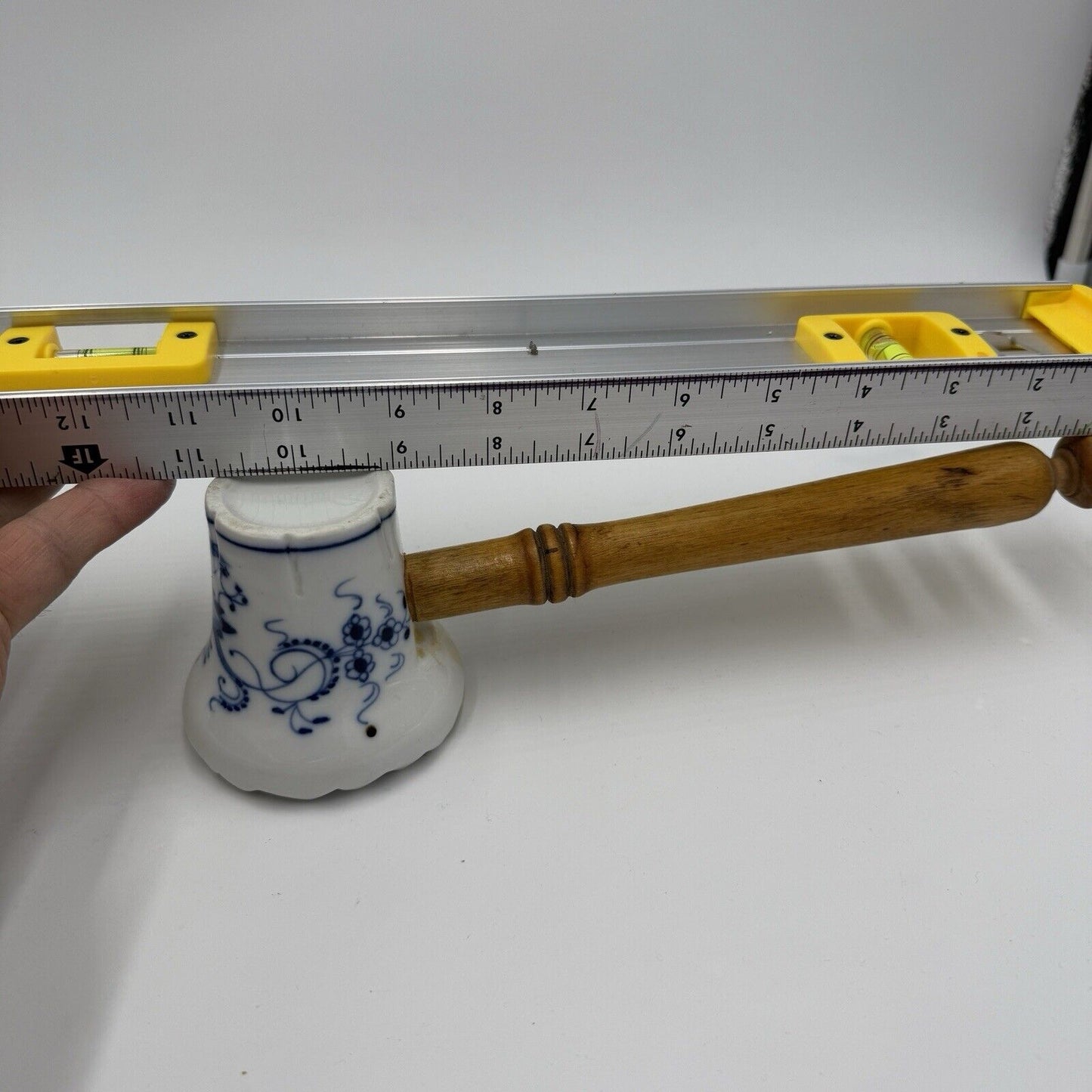 Antique Meissen Germany Blue Onion Meat Tenderizer with Wooden Handle Flaw