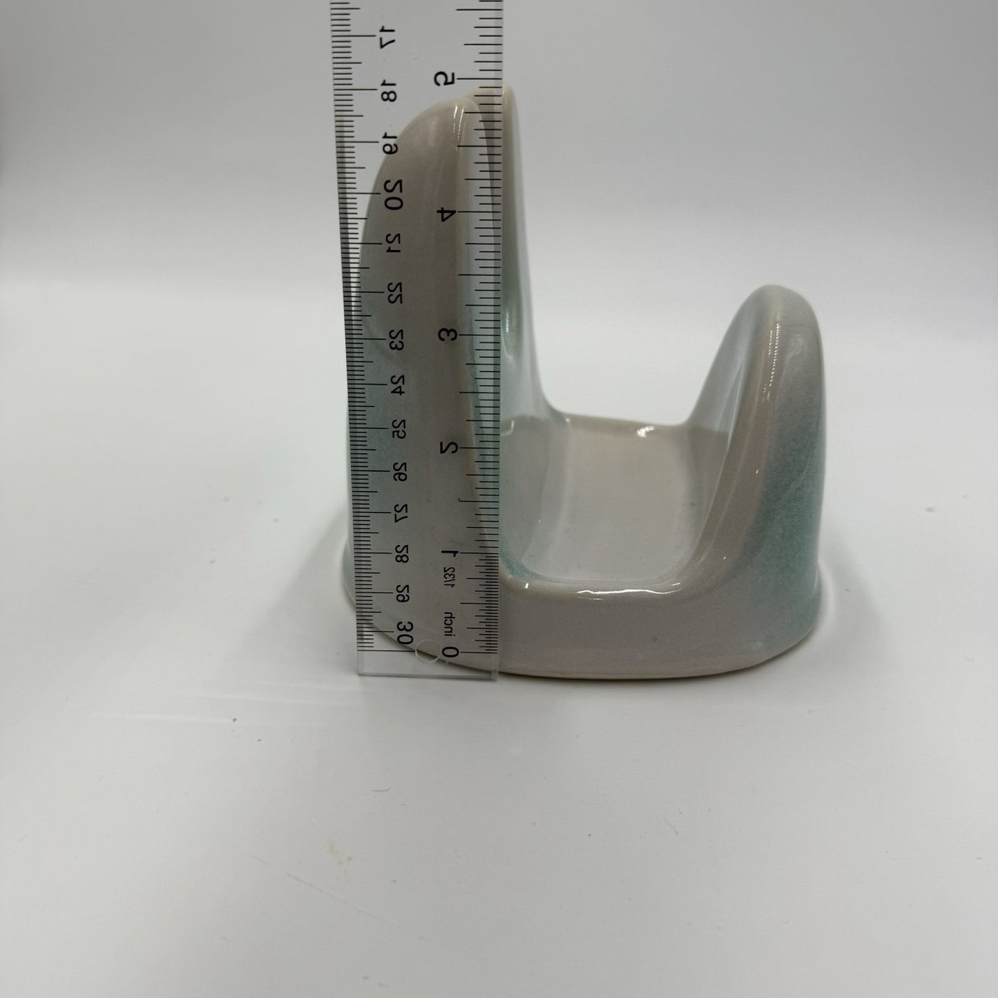 Studio Art Pottery Green & White Lid Stand Stoneware 5”x5.5”x5”