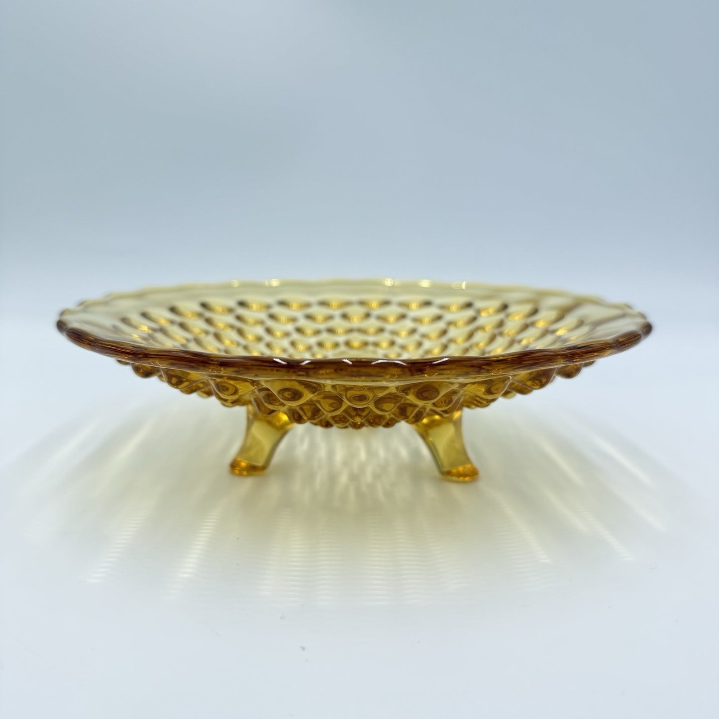 Vintage L.E. Smith Art Glass Amber footed Hobnail Bowl Candy Dish 2”x7”