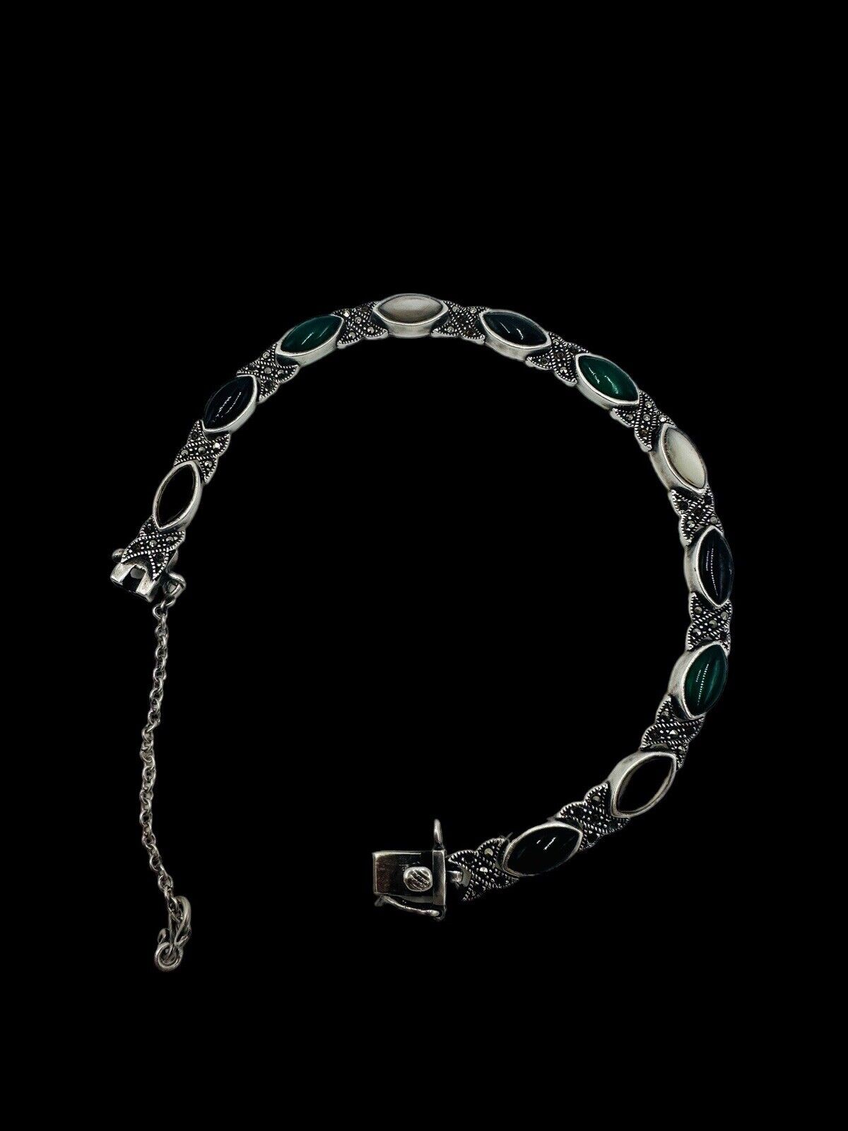 Marcasite Women's Jewelry Bracelet Vintage Sterling Silver and Multi Gemstone