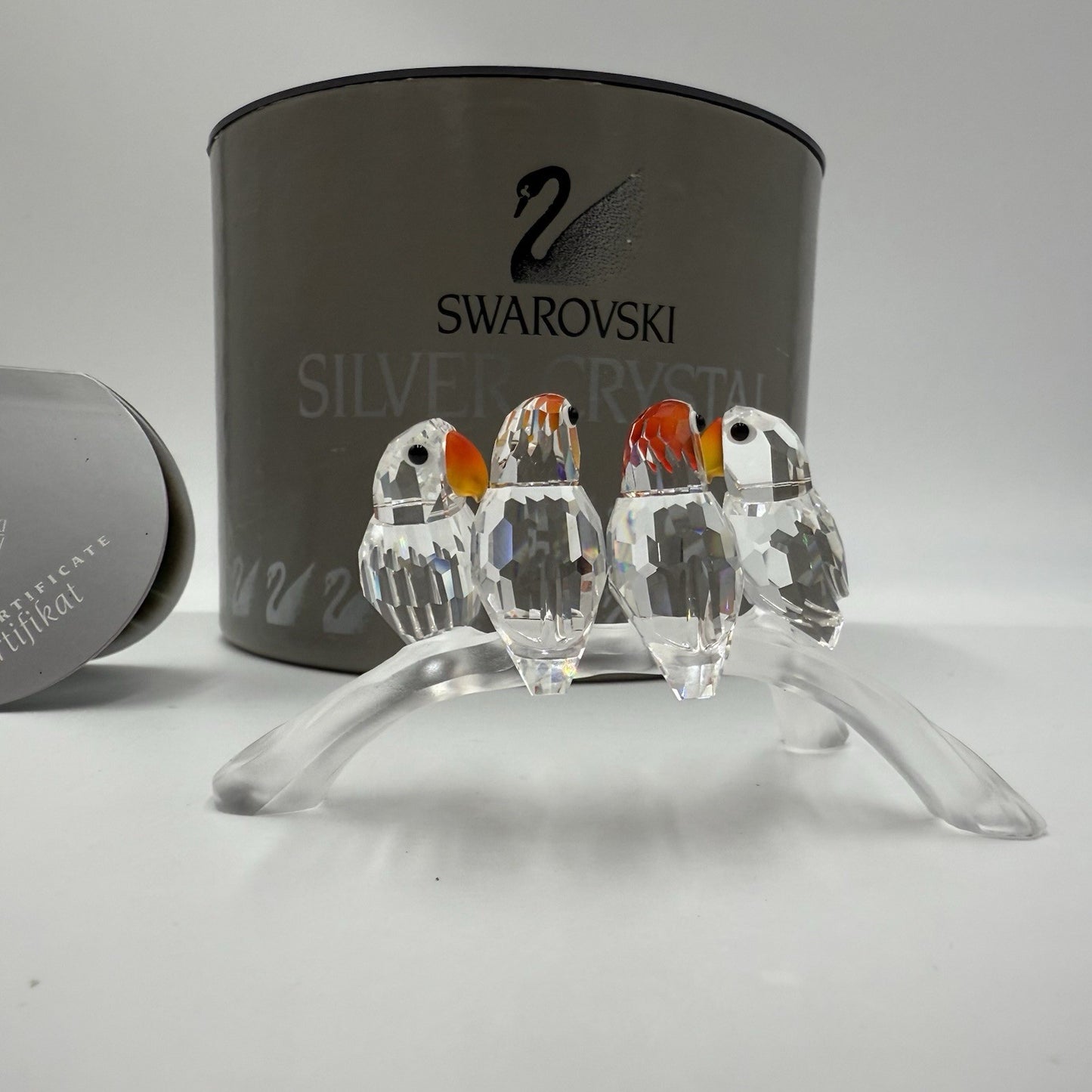 Swarovski Crystal Baby Lovebirds On a Branch Figurine Austria Box /COA