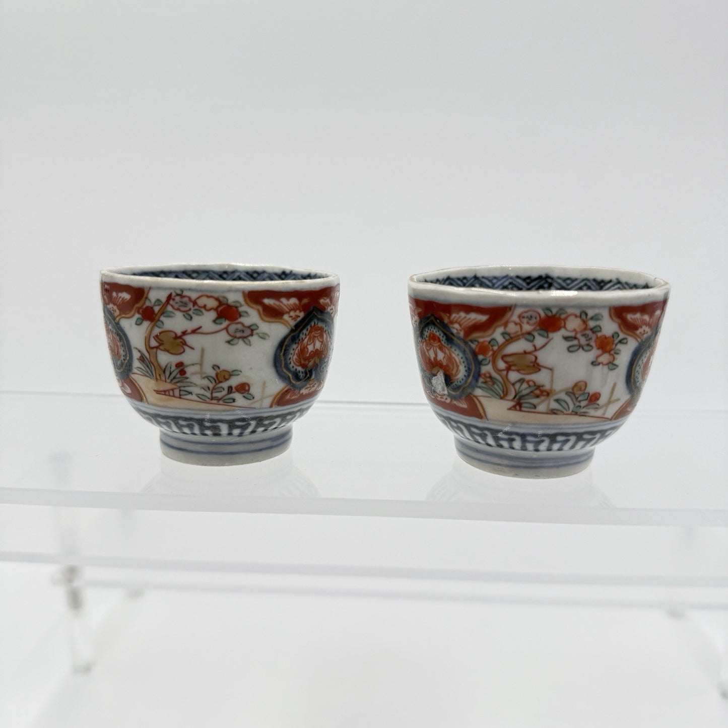 Antique Japanese Kutani Daishoji Imari Porcelain Soba Choko Tea Cup 2 PCs Arita