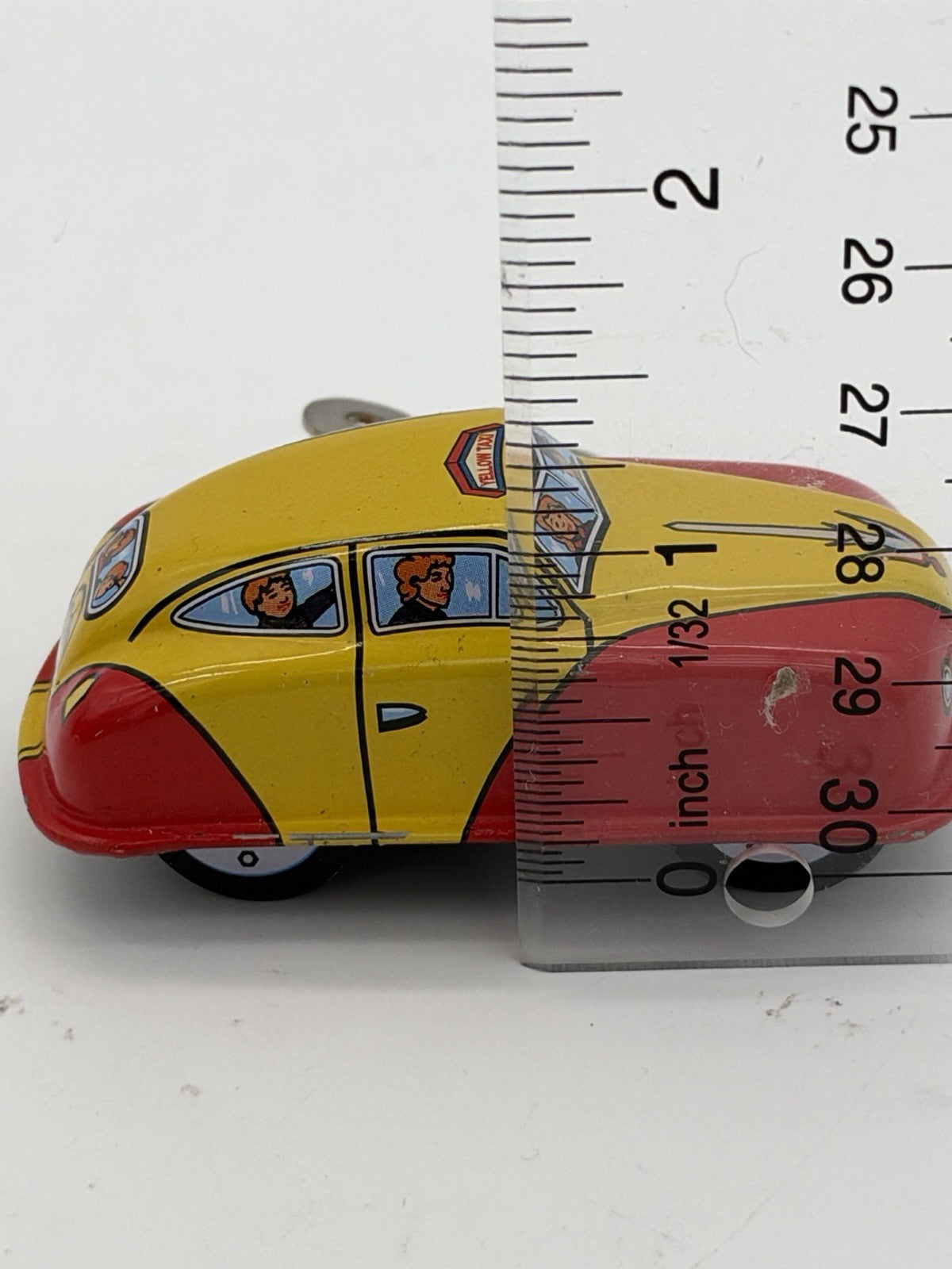 Tin Toy Yellow Taxi Cab Retro Clockwork Toy Car Vintage 1”x2” Metal Japan 6781