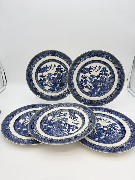 Johnson Bros England Porcelain Blue Willow 10" Dinner Plate chinoiserie 5 PCs