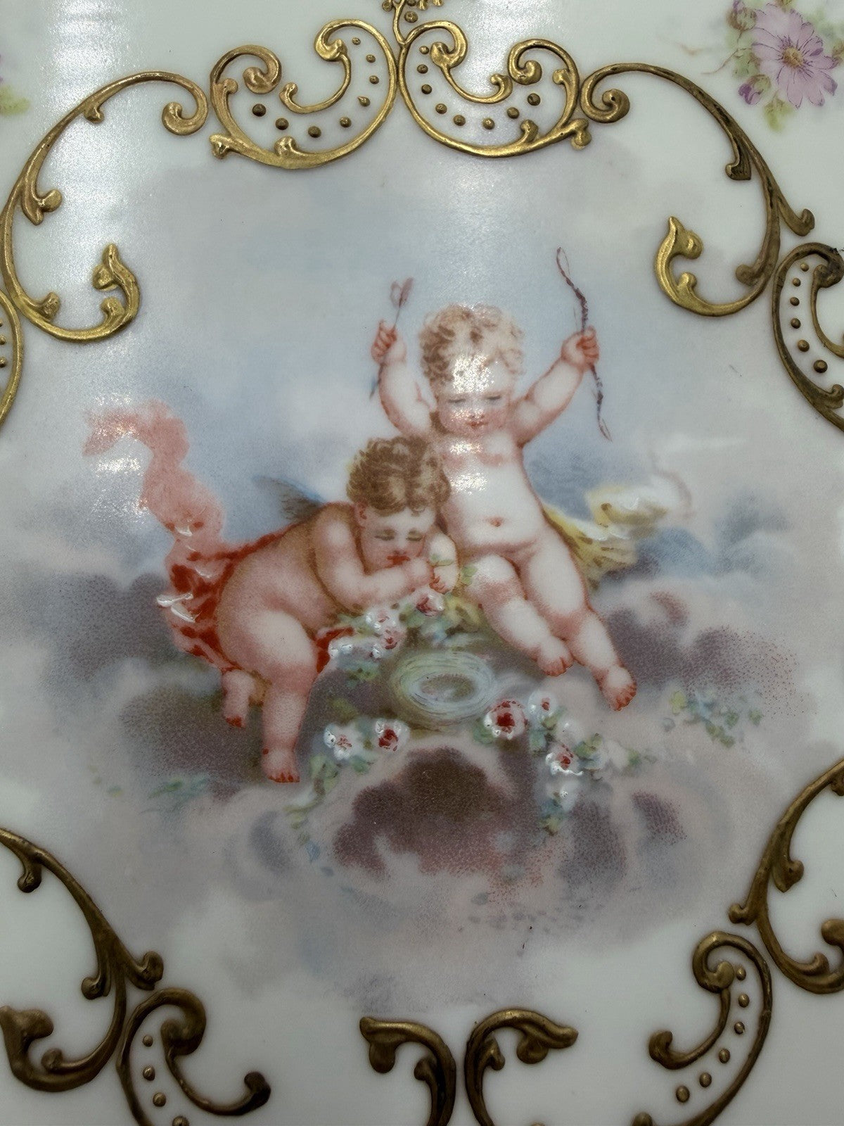 Antique AK Limoges France Cupid Cherubs Gilded Large Rectangle Platter Porcelain