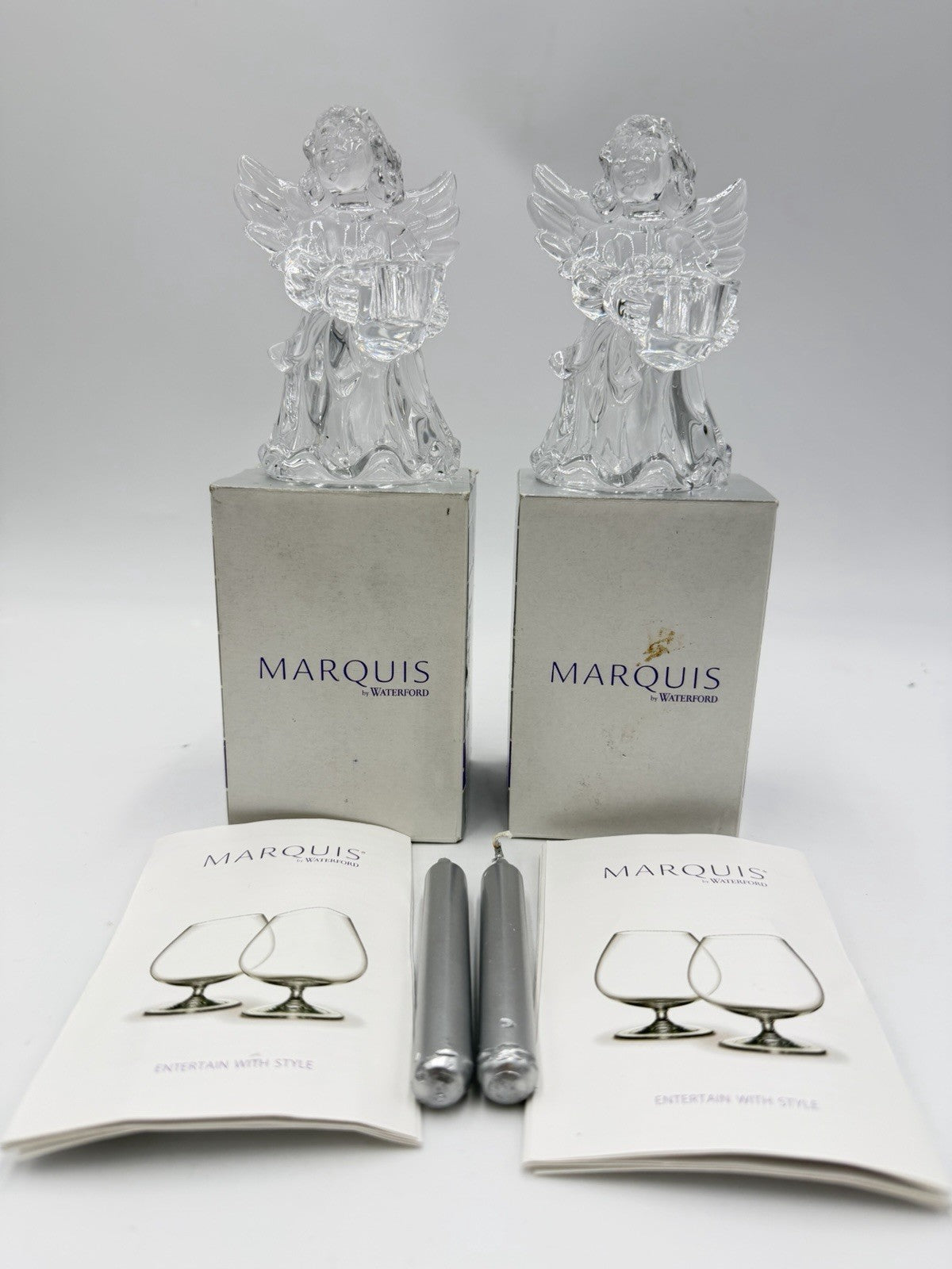 Marquis By Waterford Germany Angels Christmas Candle Holders 4” Set