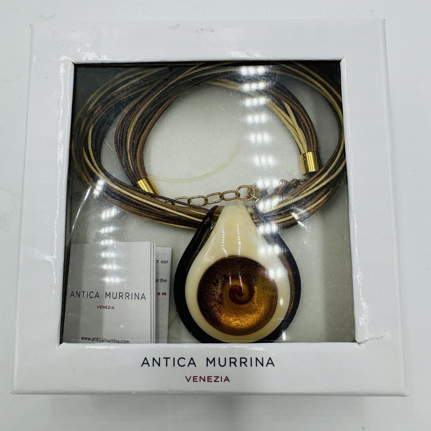 Antica Murrina Venetian Art Glass Amber Swirl Multi Straps Necklace Italy