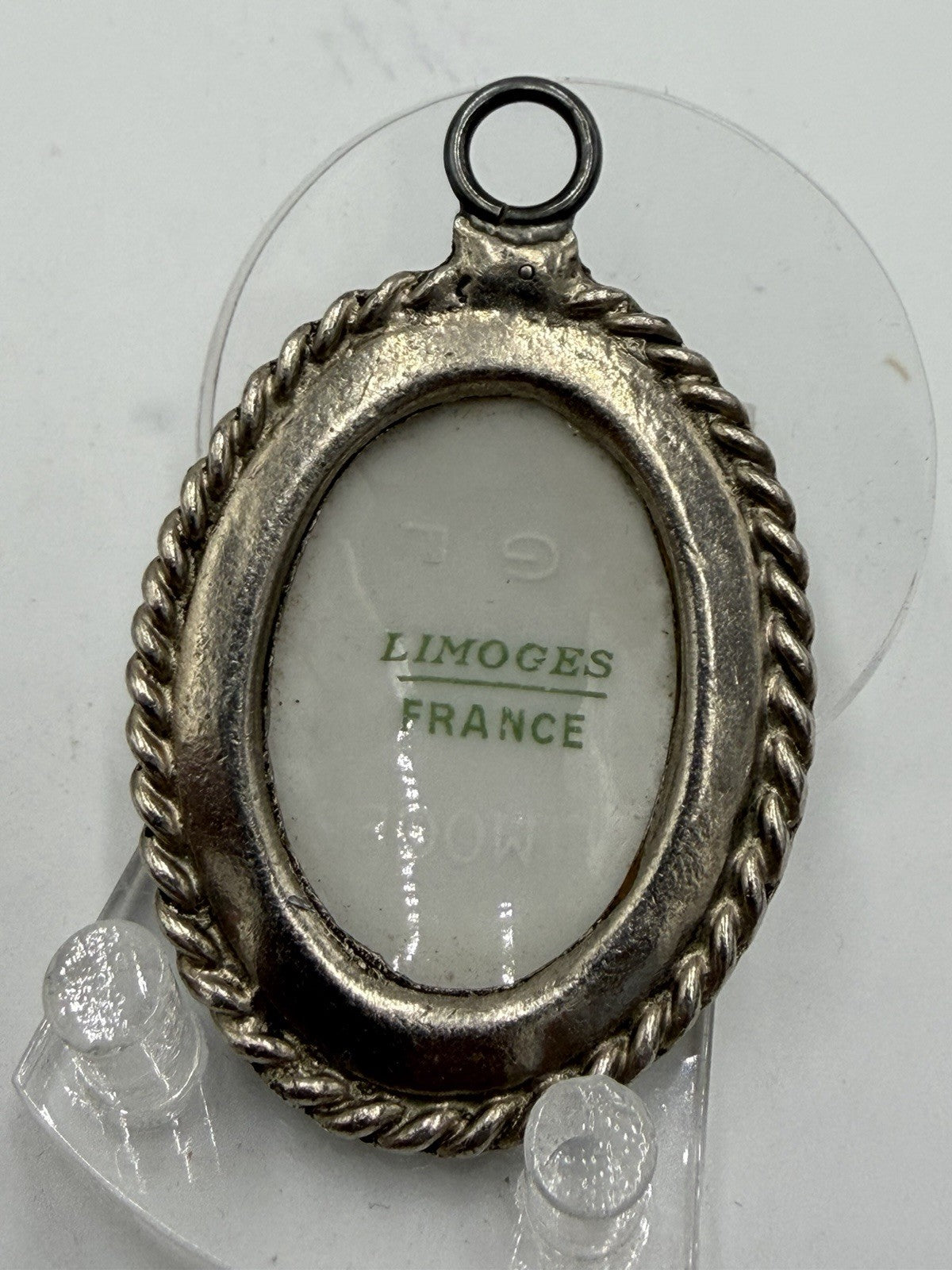 Limoges France Porcelain Portrait Oval Victorian Woman Pendant 2” Cameo