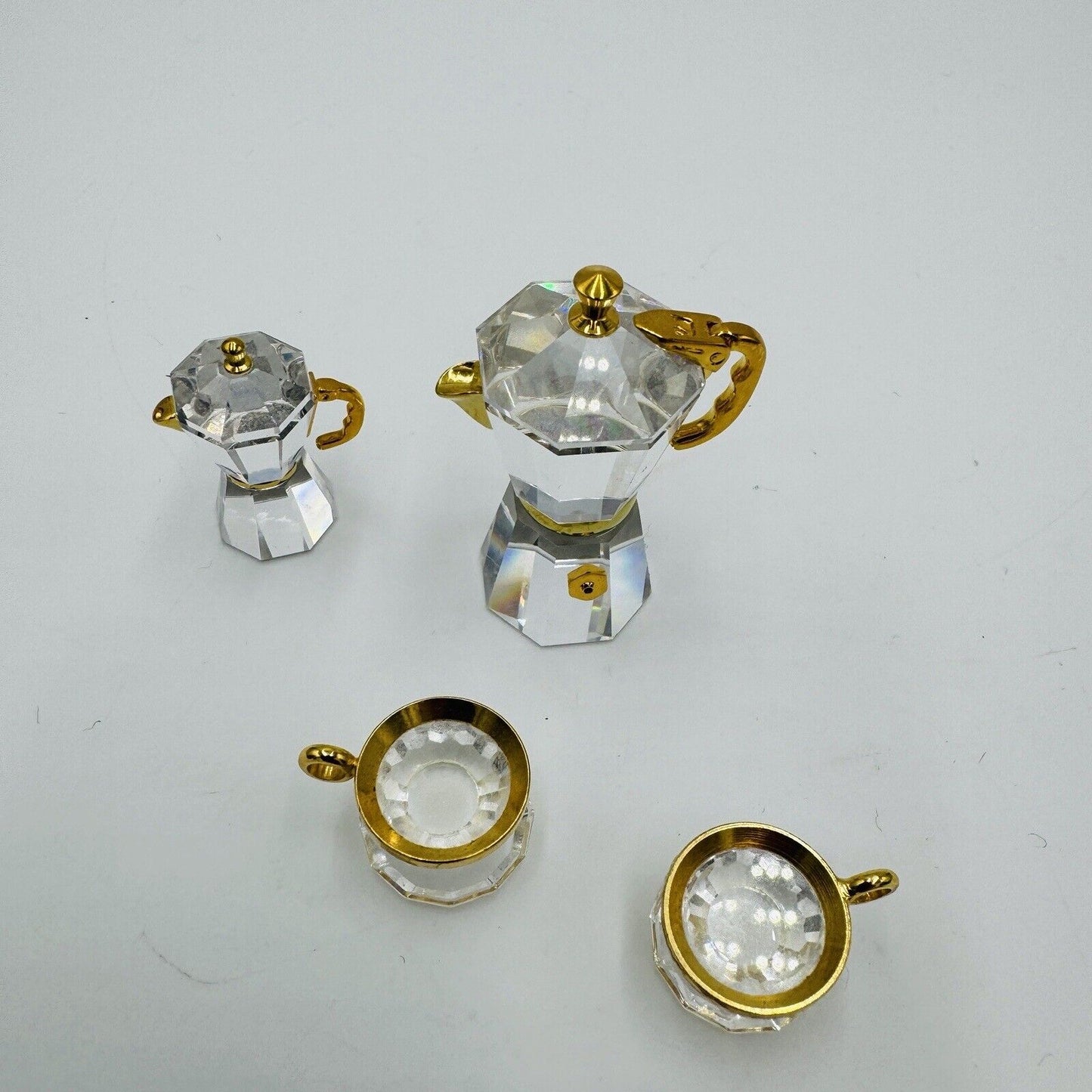 Swarovski Espresso Coffee Machine Miniatures & Tea Cups 4 Pieces Rare 1.5in Set