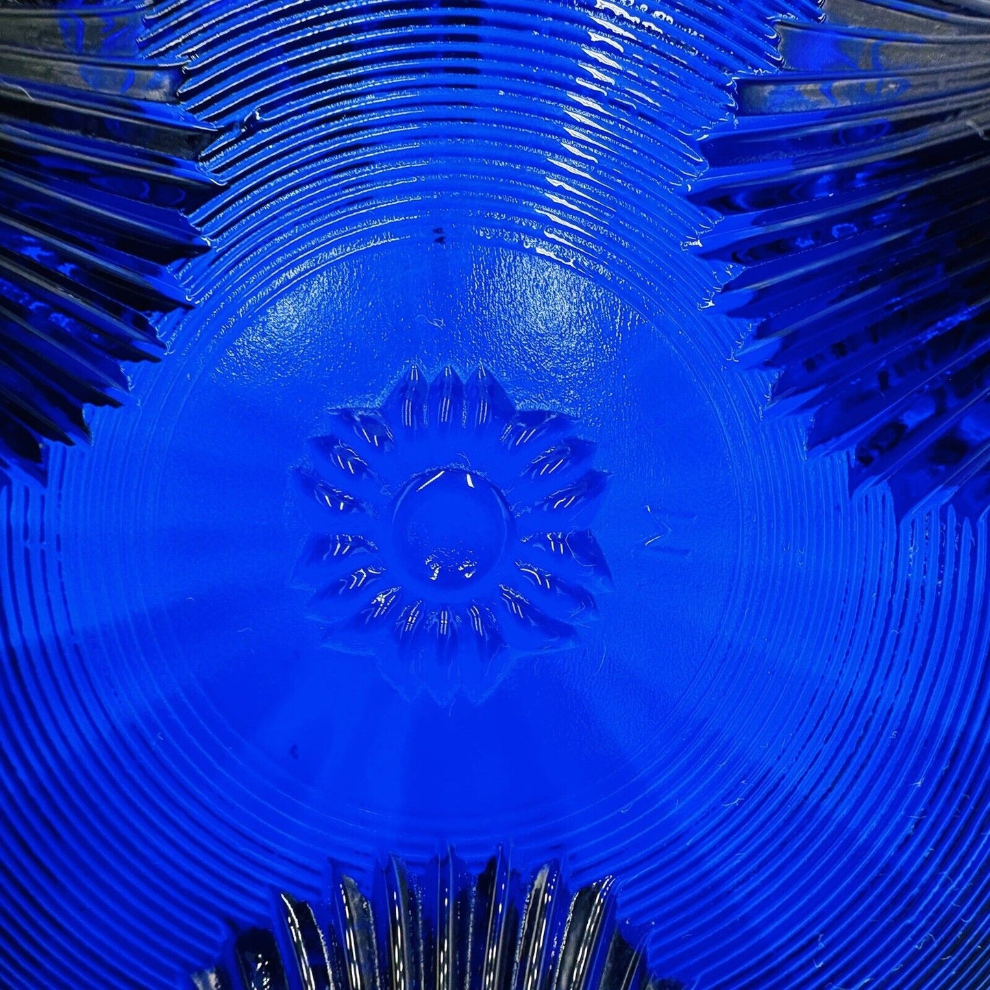 Vintage Mosser Footed Fruit Bowl cobalt blue art glass USA MCM