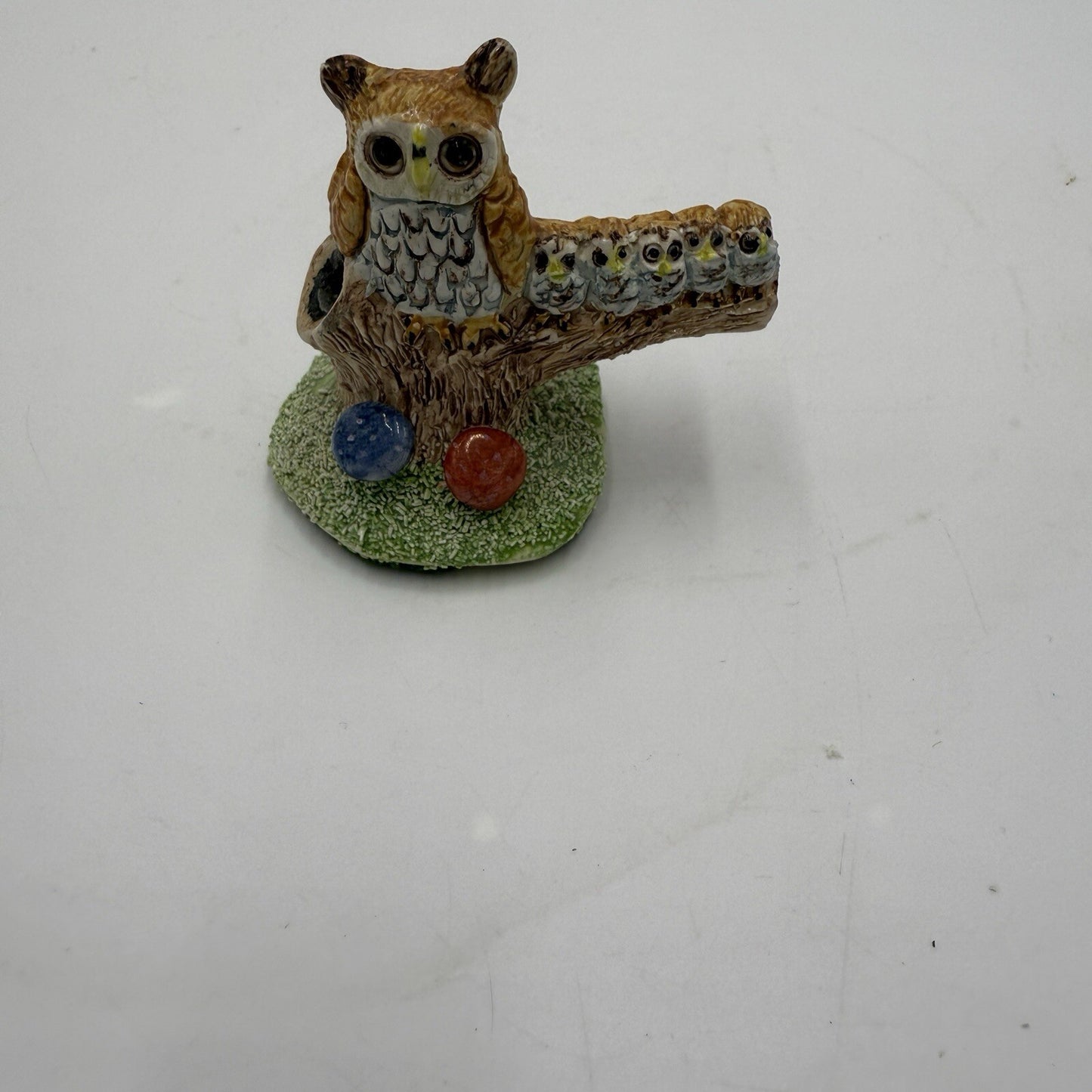 Basil Matthews Owl & Baby Owlets on Branch Signed Vintage England Figurine