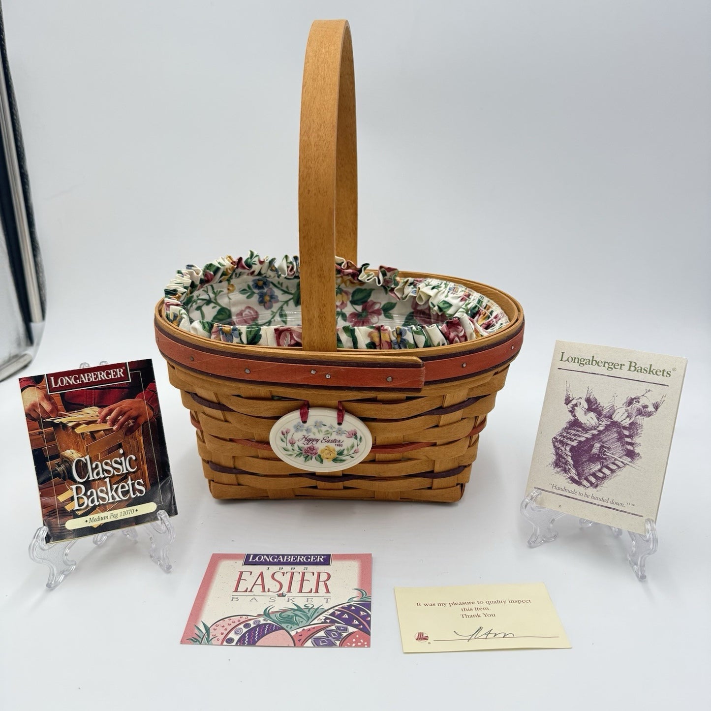 Vintage Longaberger 1995 Easter Basket w/Liner Protector 10”x 9"x6" Woven COA
