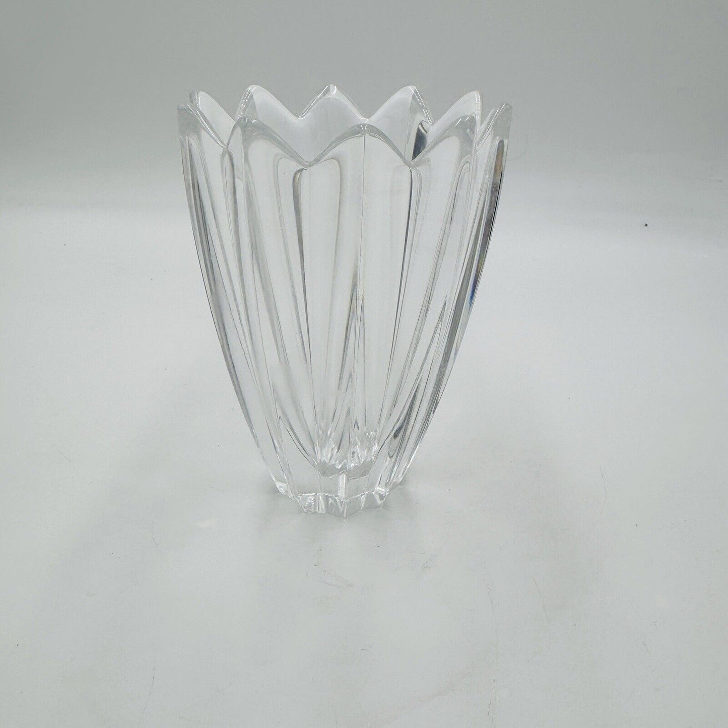Vintage Orrefors Crystal FLEUR VASE Sweden 6” Lead Original Sticker Decor