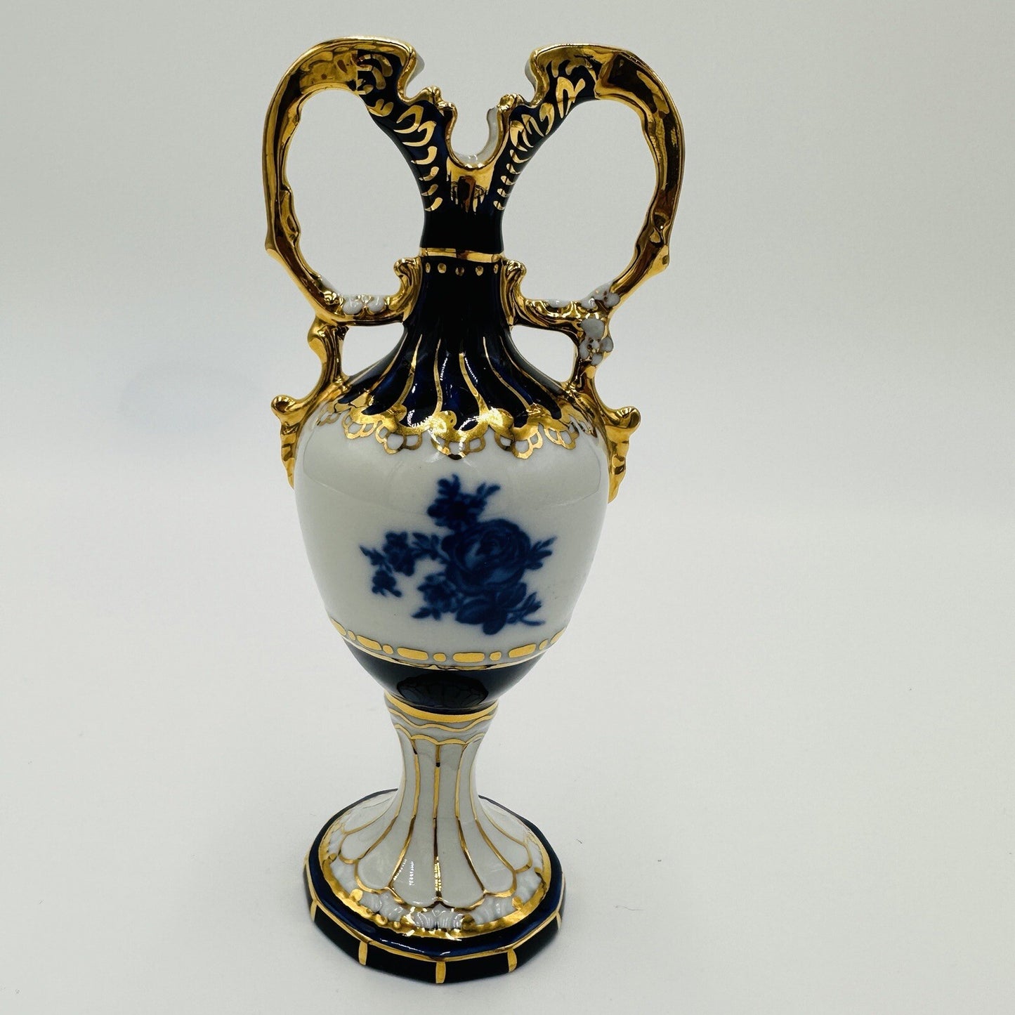 Royal Dux Vase Porcelain Bohemia Cobalt Blue Ornate Gold Floral Victorian Vtg
