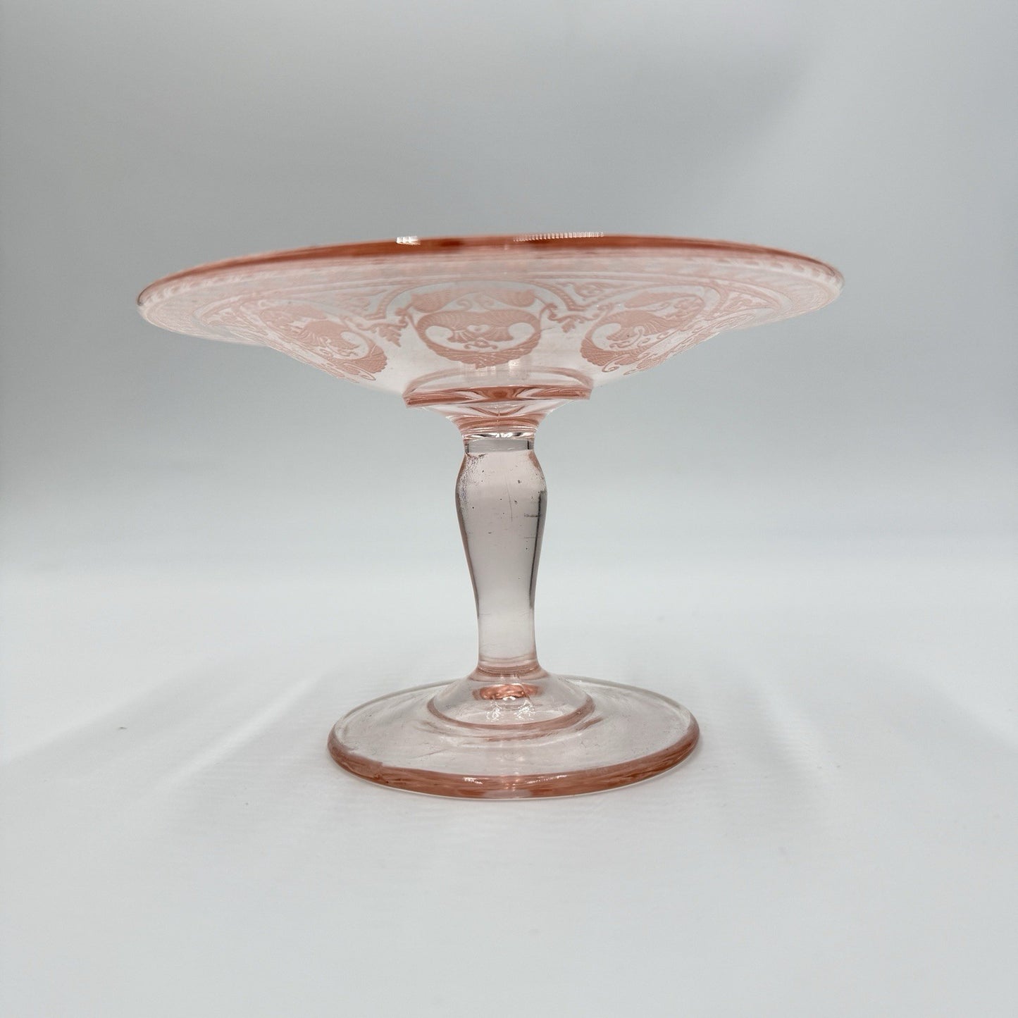 Vintage Fostoria Versailles Art Glass Pink Elegant Glass Compote 4”Hx 6” Etched