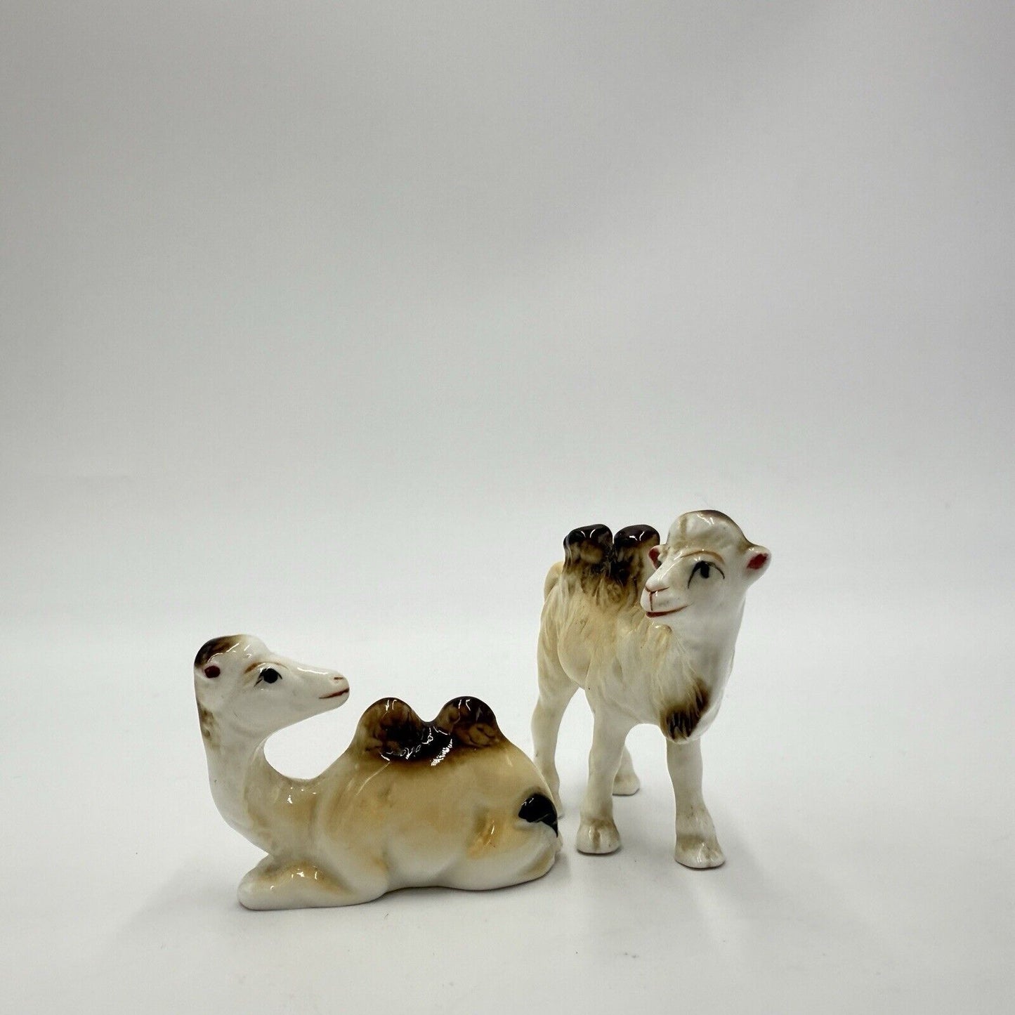 Vintage Japan Bone China Miniature 2 Hump Camels Figurine Pair