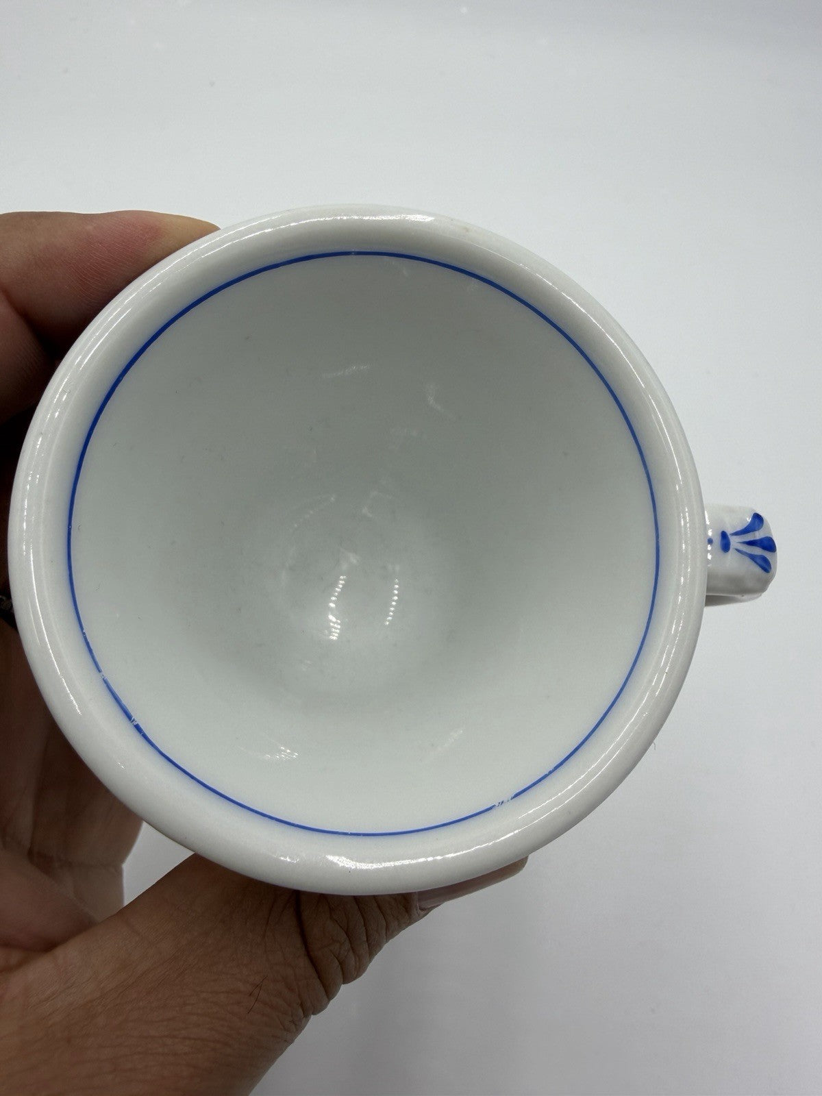 Antique French Brûlot coffee cup and saucer Porcelain White Blue Rim 1920's
