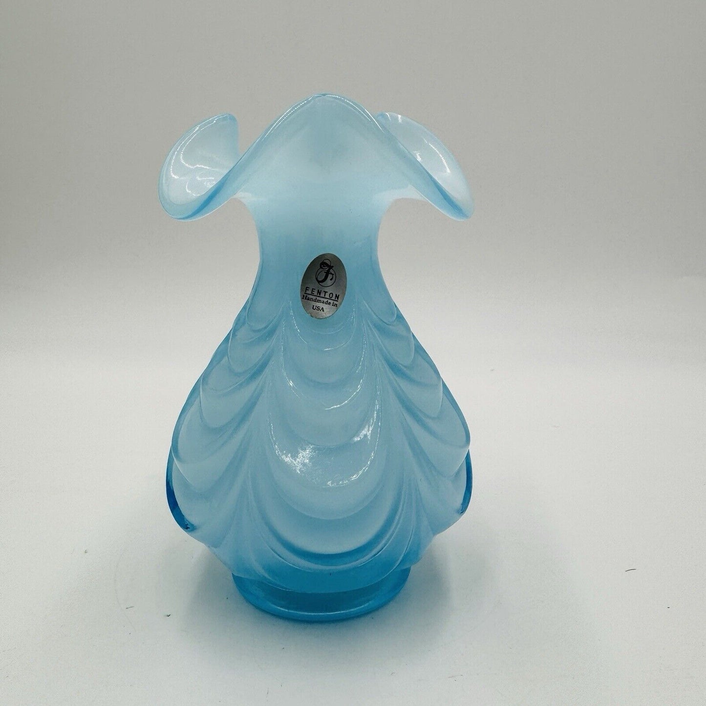 Fenton Art Glass Blue Drapery Small Vase MCM 6” Vintage USA Rare