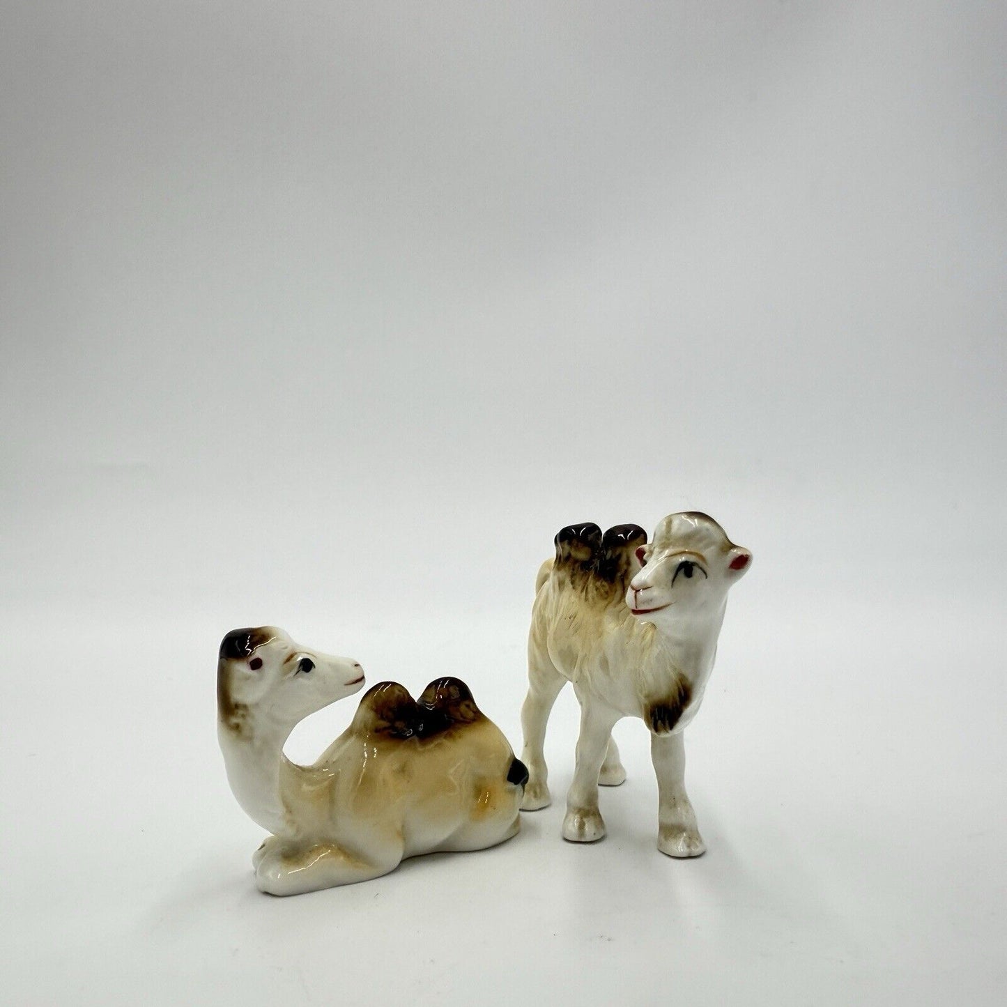 Vintage Japan Bone China Miniature 2 Hump Camels Figurine Pair