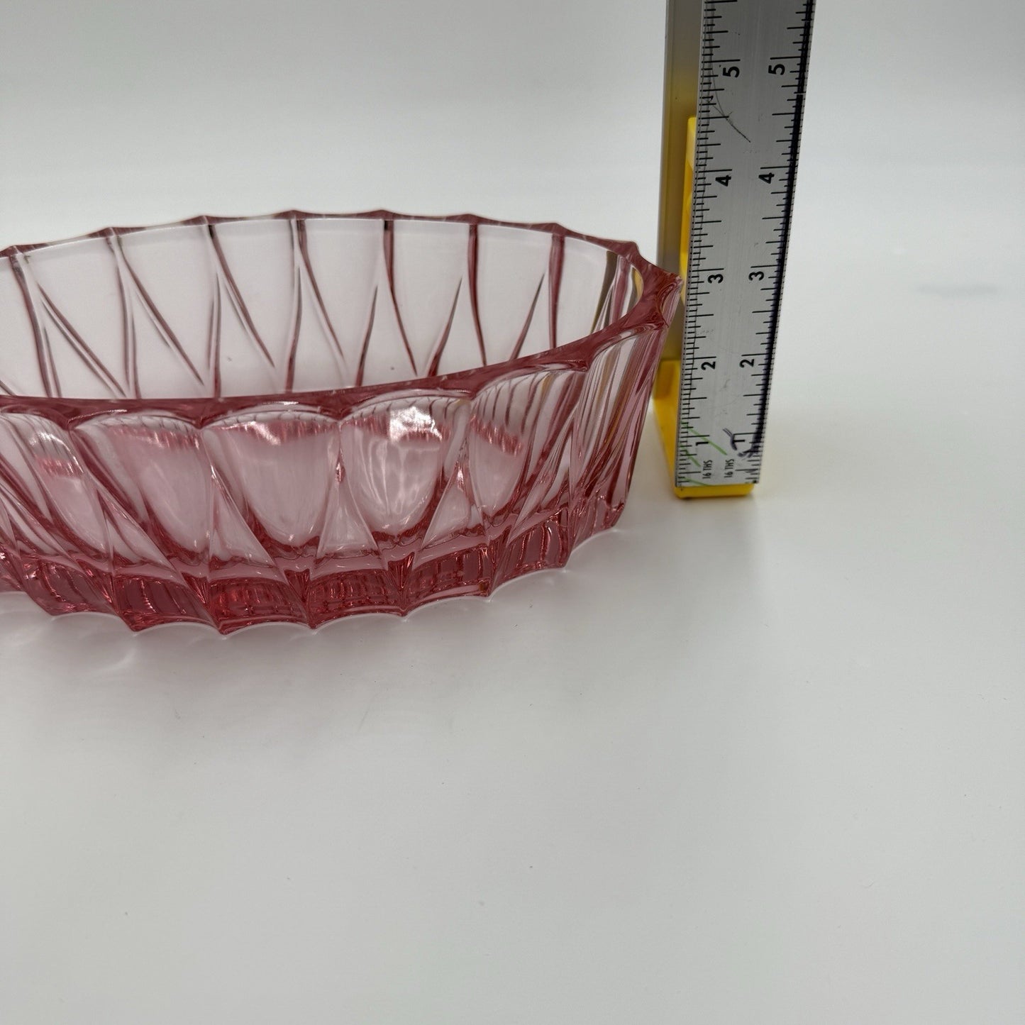Vintage Fostoria Art Glass Pink Faceted Oval Bowl # 189 MCM 1960 Measure 9”x3”