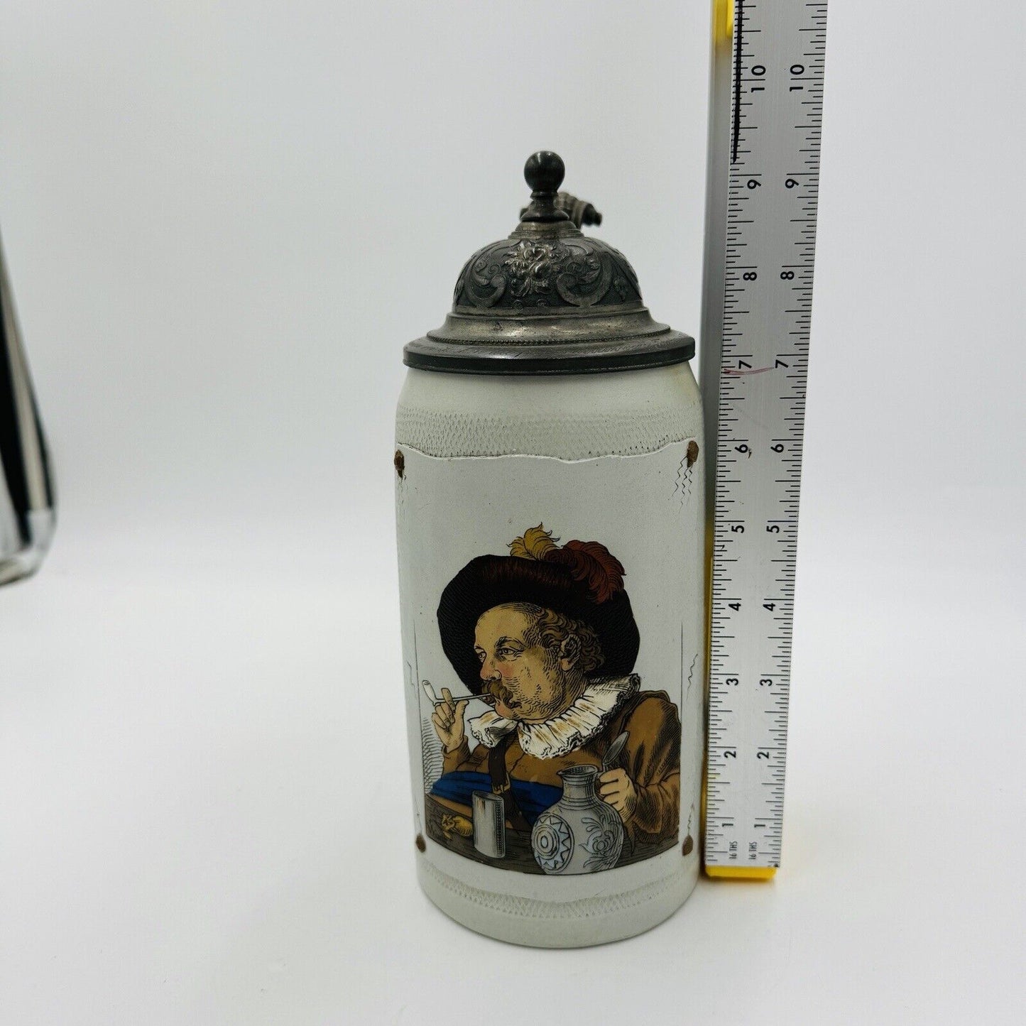 Antique German Mettlach Villeroy & Boch Beer Stein 1887 Large 9.5” Painted 1L