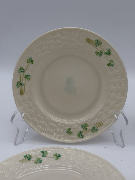 Belleek Ireland Porcelain Shamrock Bread & Butter 1940 Plates 6.5” Set