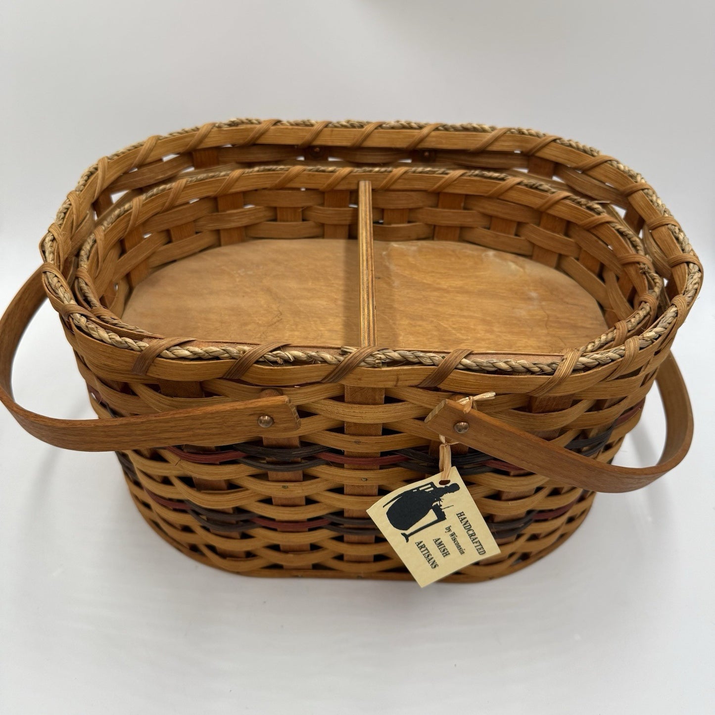 Vintage Amish Artisans Handcrafted Oval Sewing Basket Folk Art Wisconsin Rare