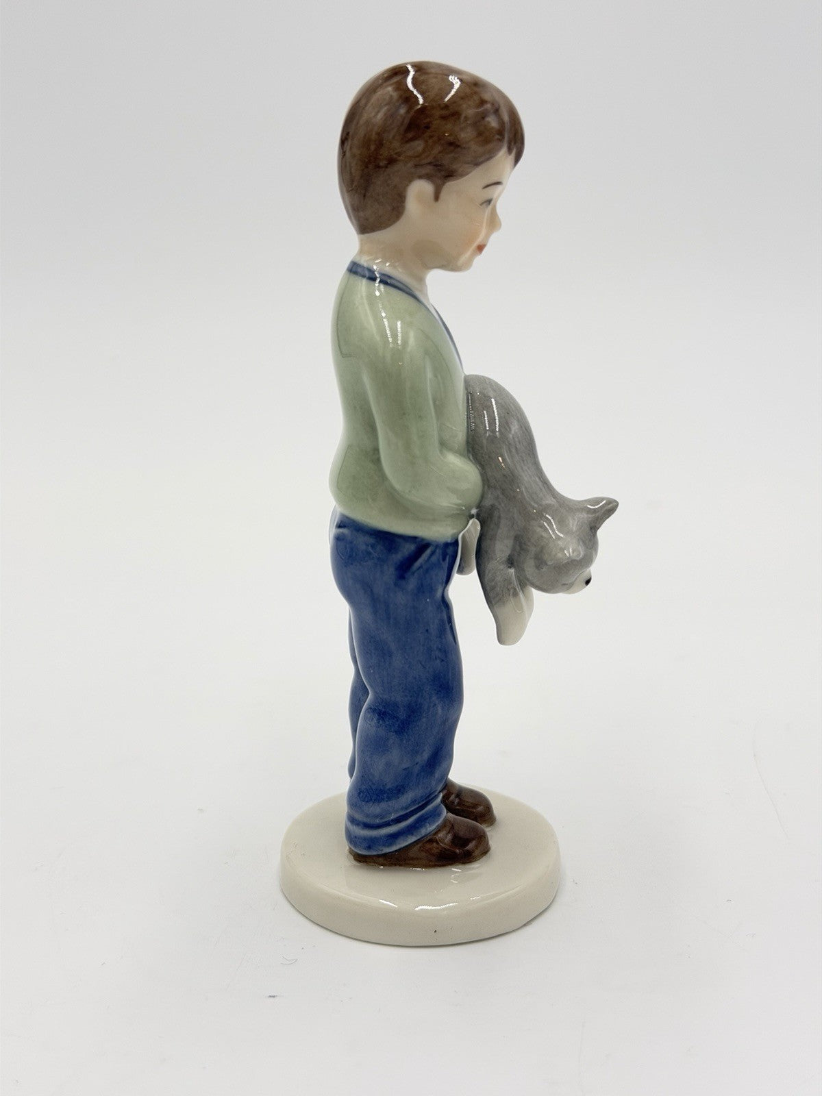Royal Copenhagen Denmark Porcelain Boy with Cat 5" #758 Yearly Figurine 2001