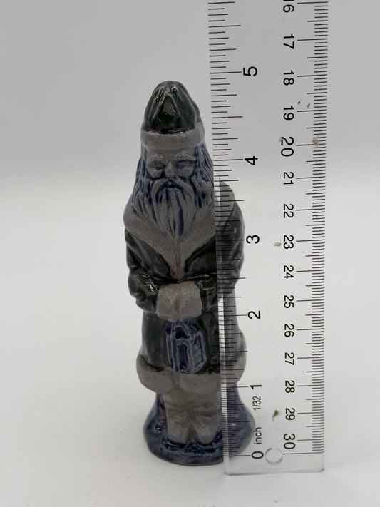 Rowe Pottery Works Green/blue Santa With Lantern Salt Glaze Figurine 5” Rare