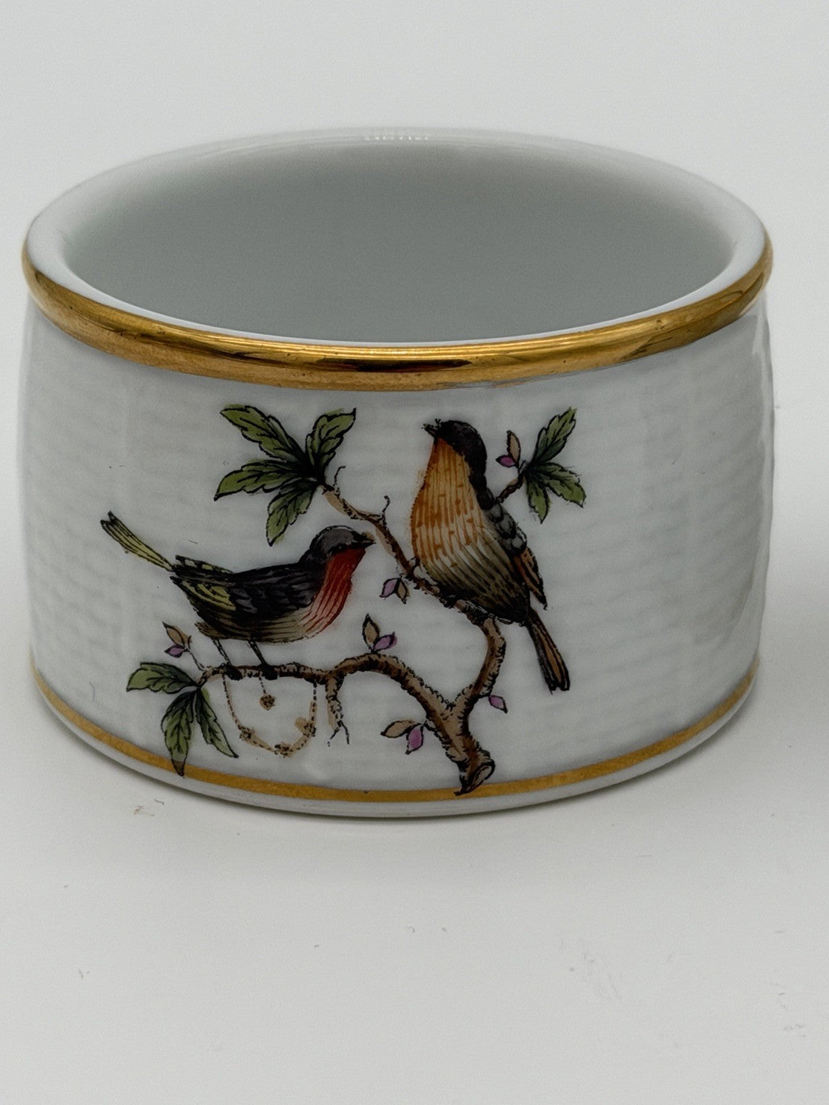 Herend Hungary Rothschild Napkin Rings Porcelain Vintage Painted Birds Butterfly