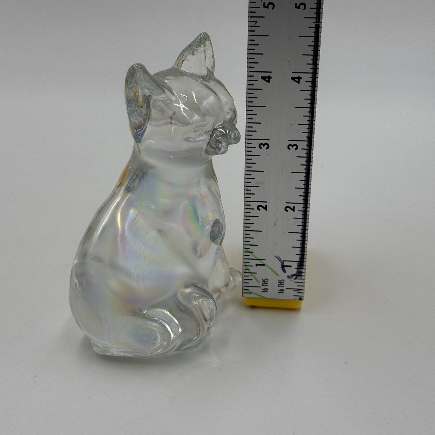 Fenton Carnival Glass IRIDESCENT /clear CAT Sitting Kitten PAPERWEIGHT Figurine