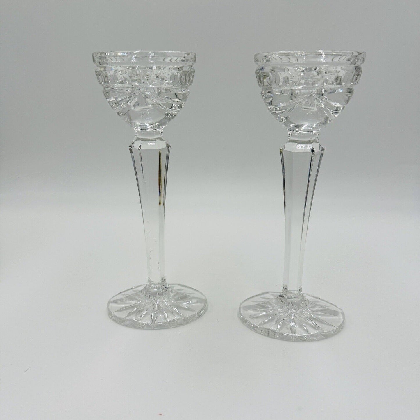 Waterford Crystal Overture Large Pair 8in Conefoot Candlesticks Vintage