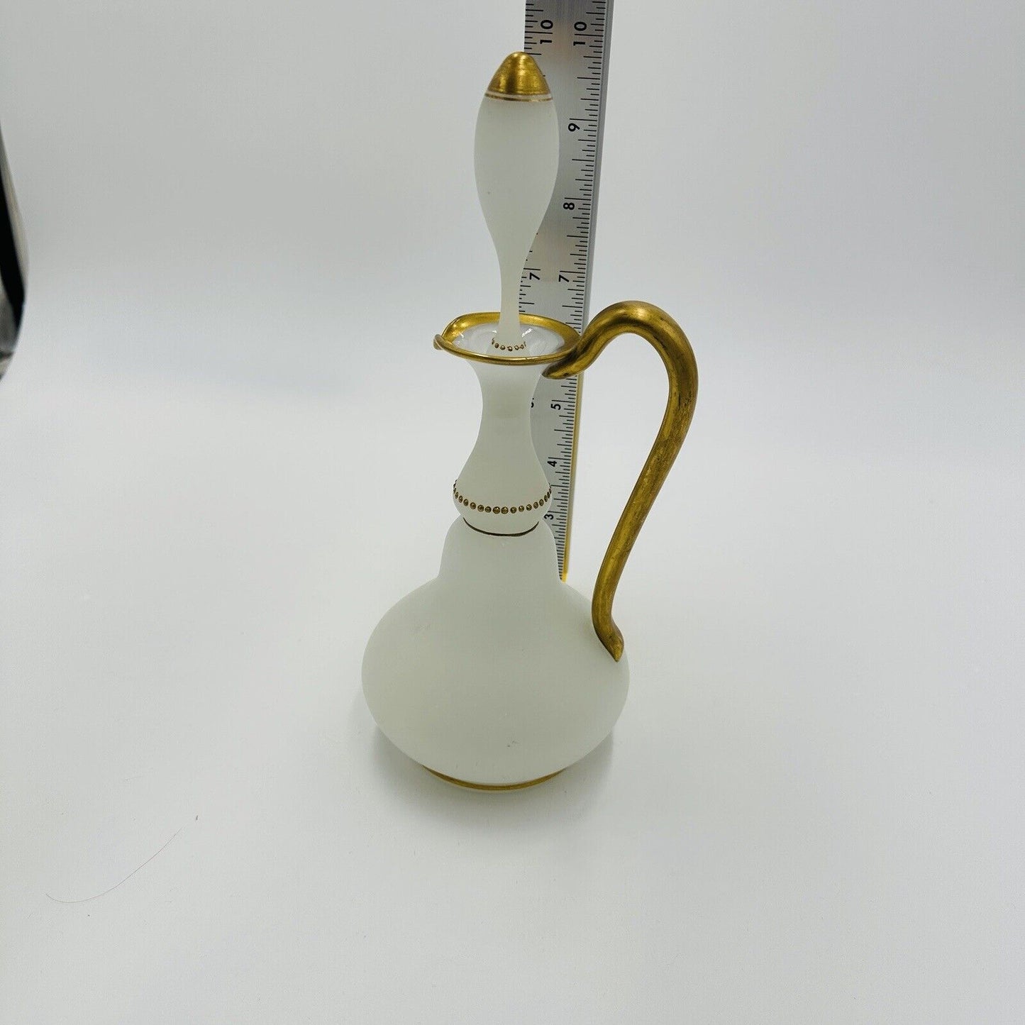Glass Decanter Stopper Opaline White And Gold Trimmed Vintage Delicate Perfume