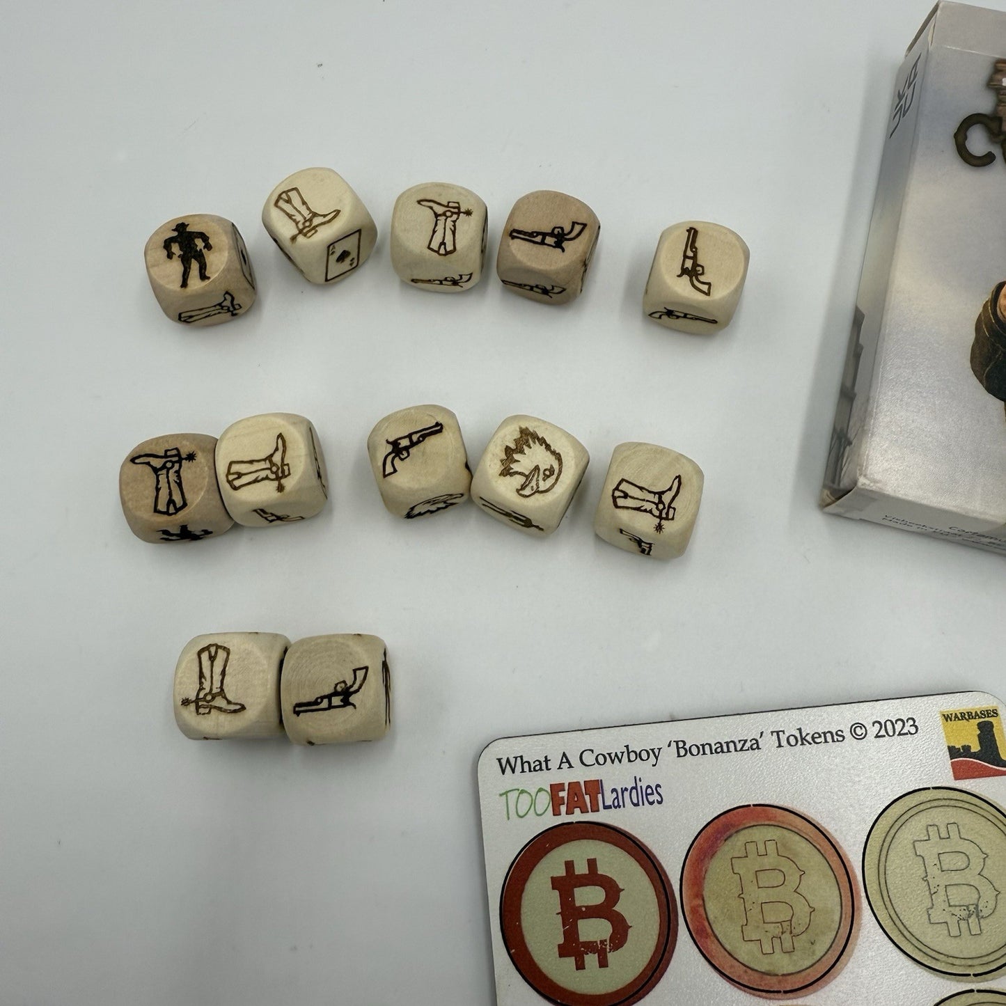 What a COWBOY BUNDLE Sealed Deck Of Cards Tokens TOO FAT LARDIES & Custom Dice