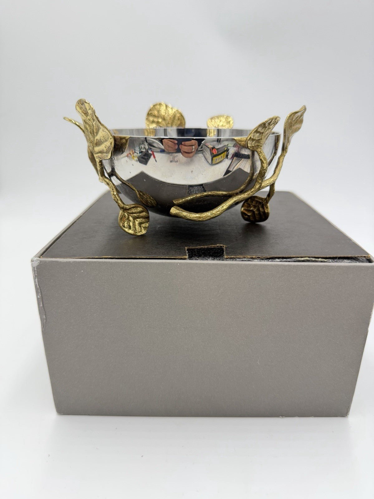 Michael Aram Botanical Lovebirds Ginkgo Branch Stainless Gold 3”x5” Nut Bowl