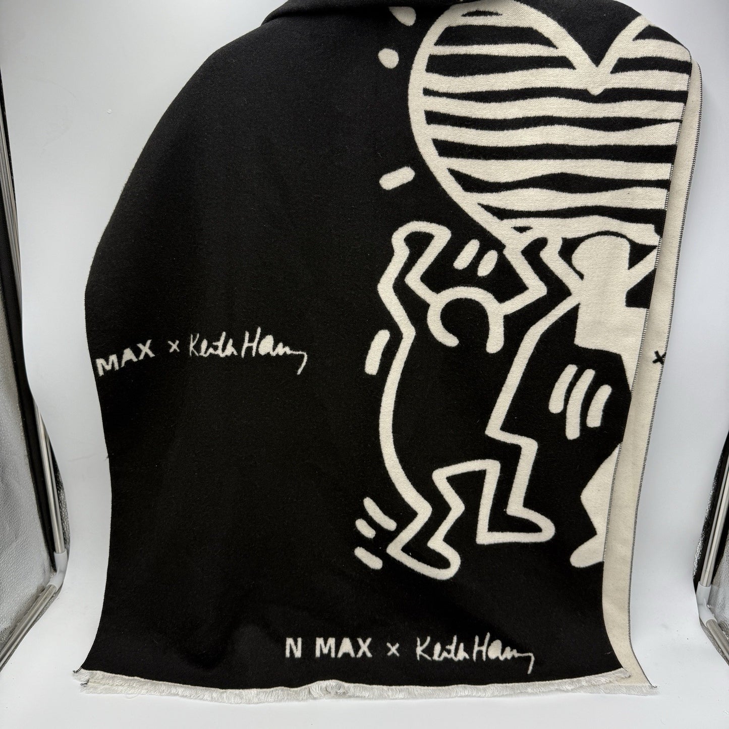 N Max x Keith Haring scarf Black Beige Cashmere Wrap Unisex Iconic